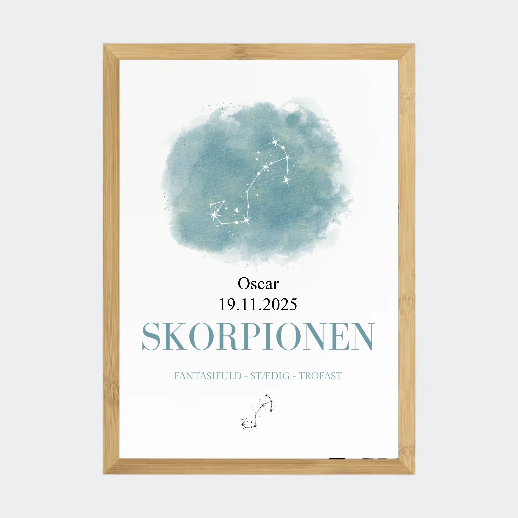 Stjernetegnsplakat – Skorpionen, A3 med ramme i bambus