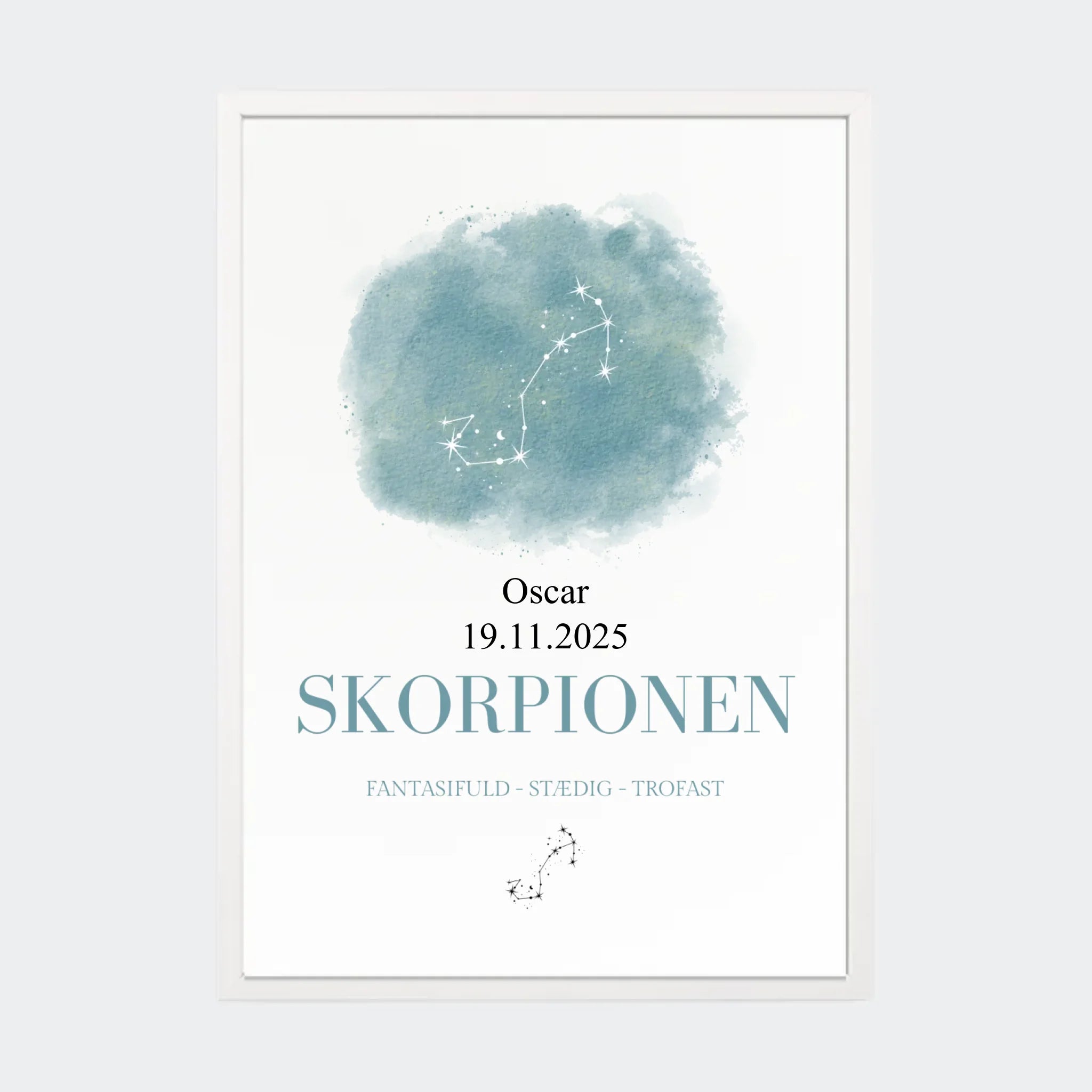 Stjernetegnsplakat – Skorpionen, A3 med hvid ramme