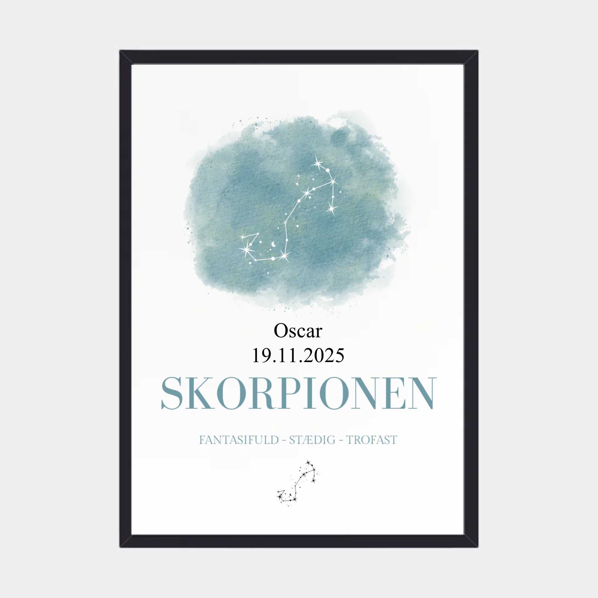 Stjernetegnsplakat – Skorpionen, A3 med sort ramme
