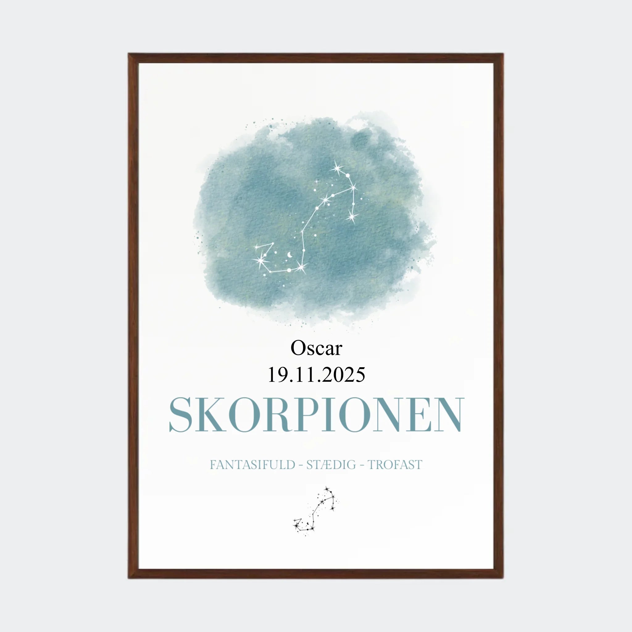 Stjernetegnsplakat – Skorpionen, A2 med ramme i mørk eg