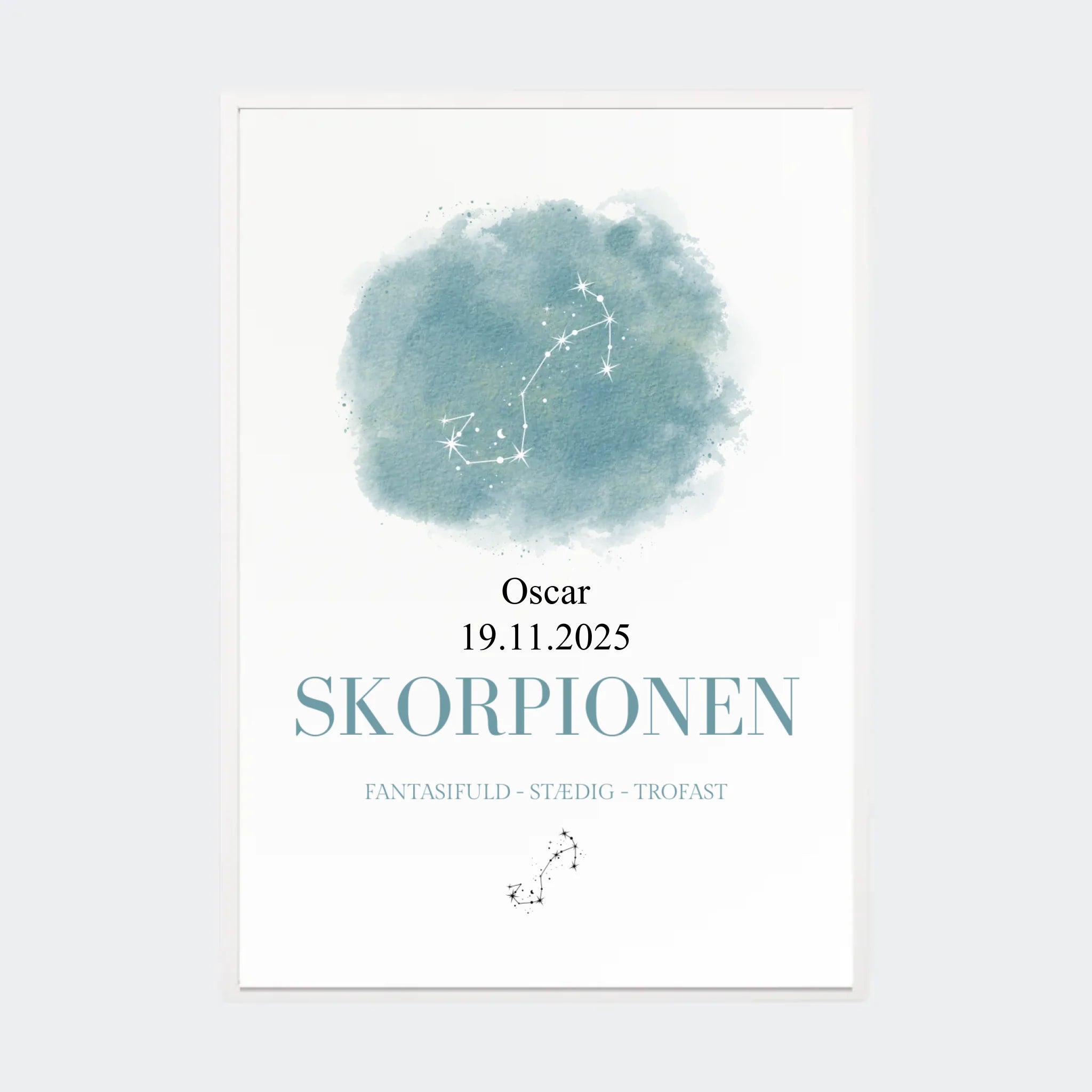 Stjernetegnsplakat – Skorpionen, A2 med hvid ramme