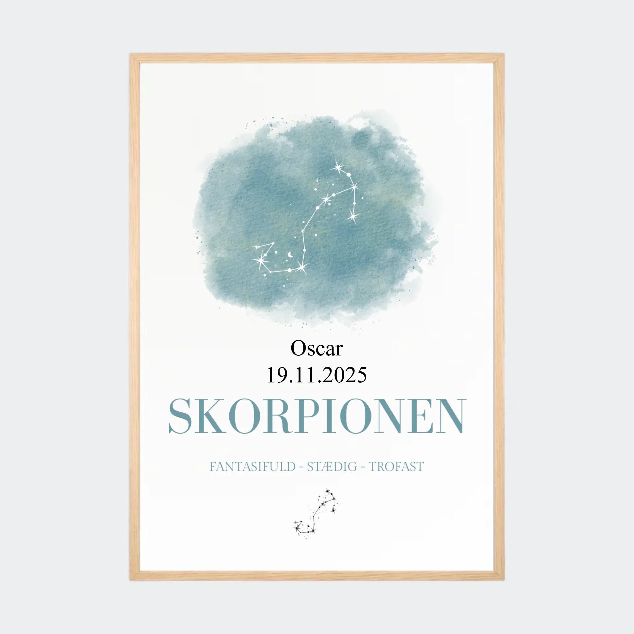Stjernetegnsplakat – Skorpionen, A2 med naturfarvet ramme