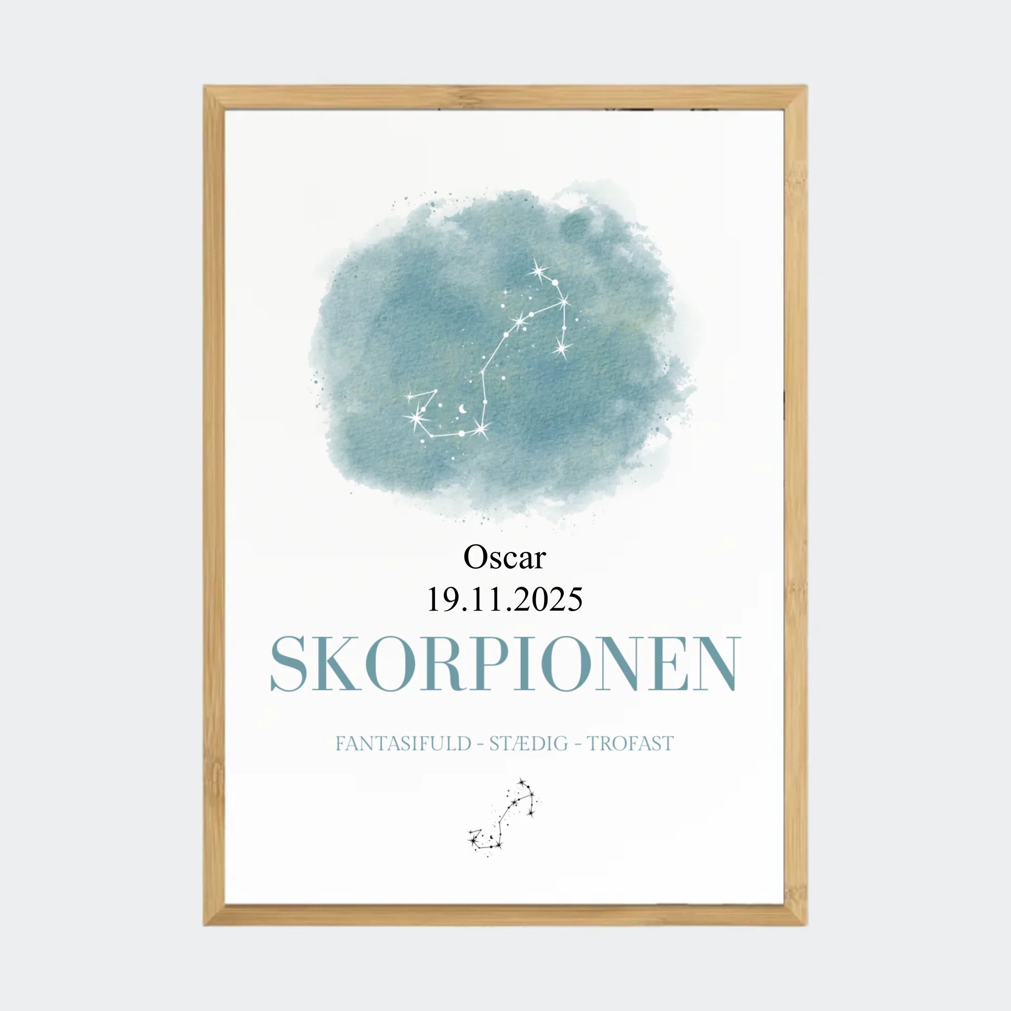 Stjernetegnsplakat – Skorpionen, A2 med ramme i bambus