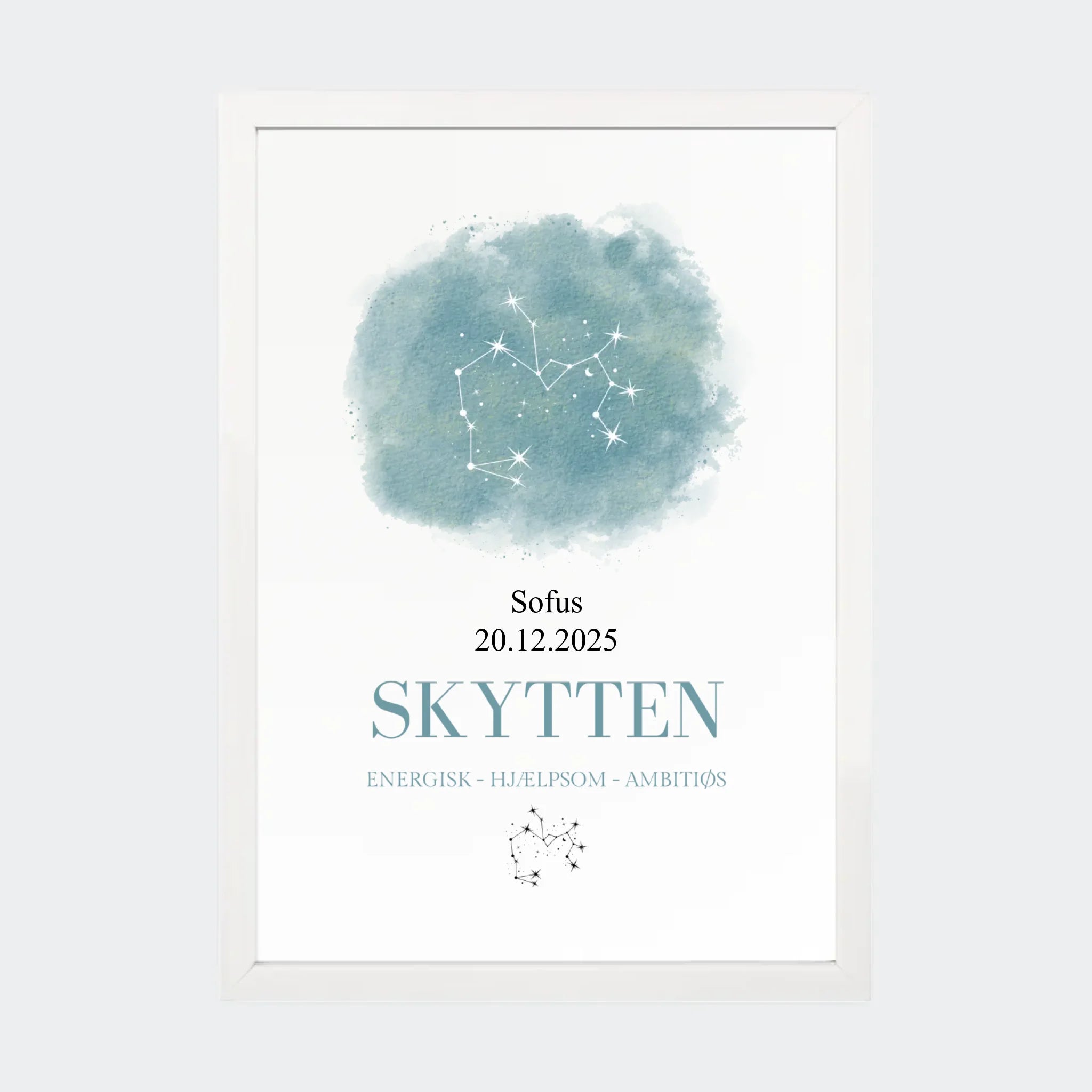 Stjernetegnsplakat – Skytten, A4 med hvid ramme