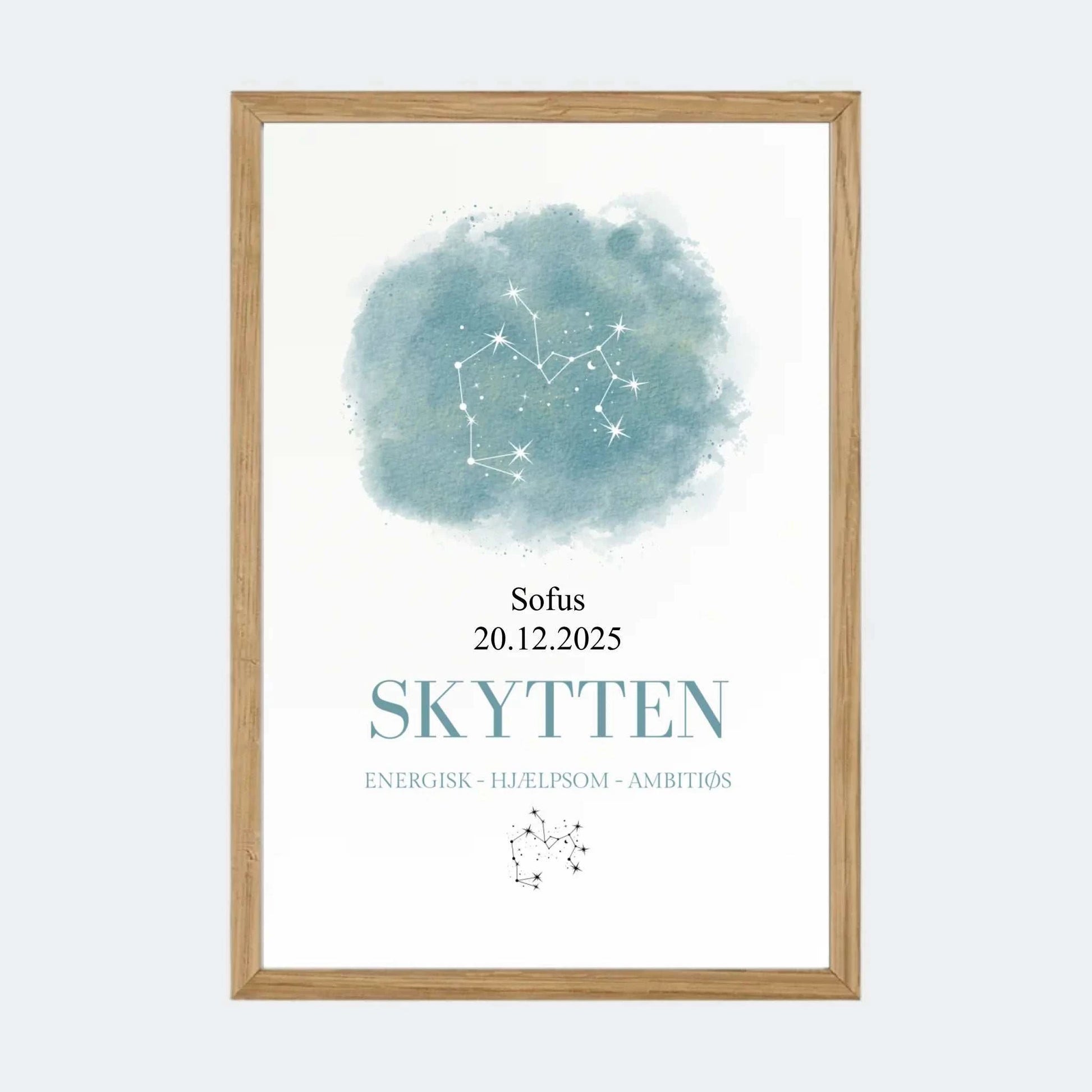 Stjernetegnsplakat - Skytten Customizer TeeInBlue A4 Massiv eg A4