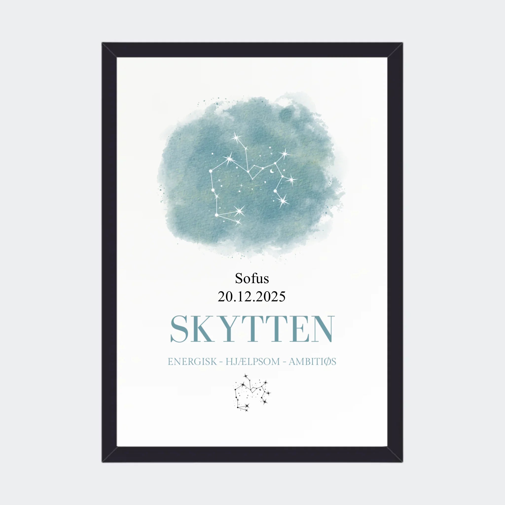 Stjernetegnsplakat – Skytten, A4 med sort ramme