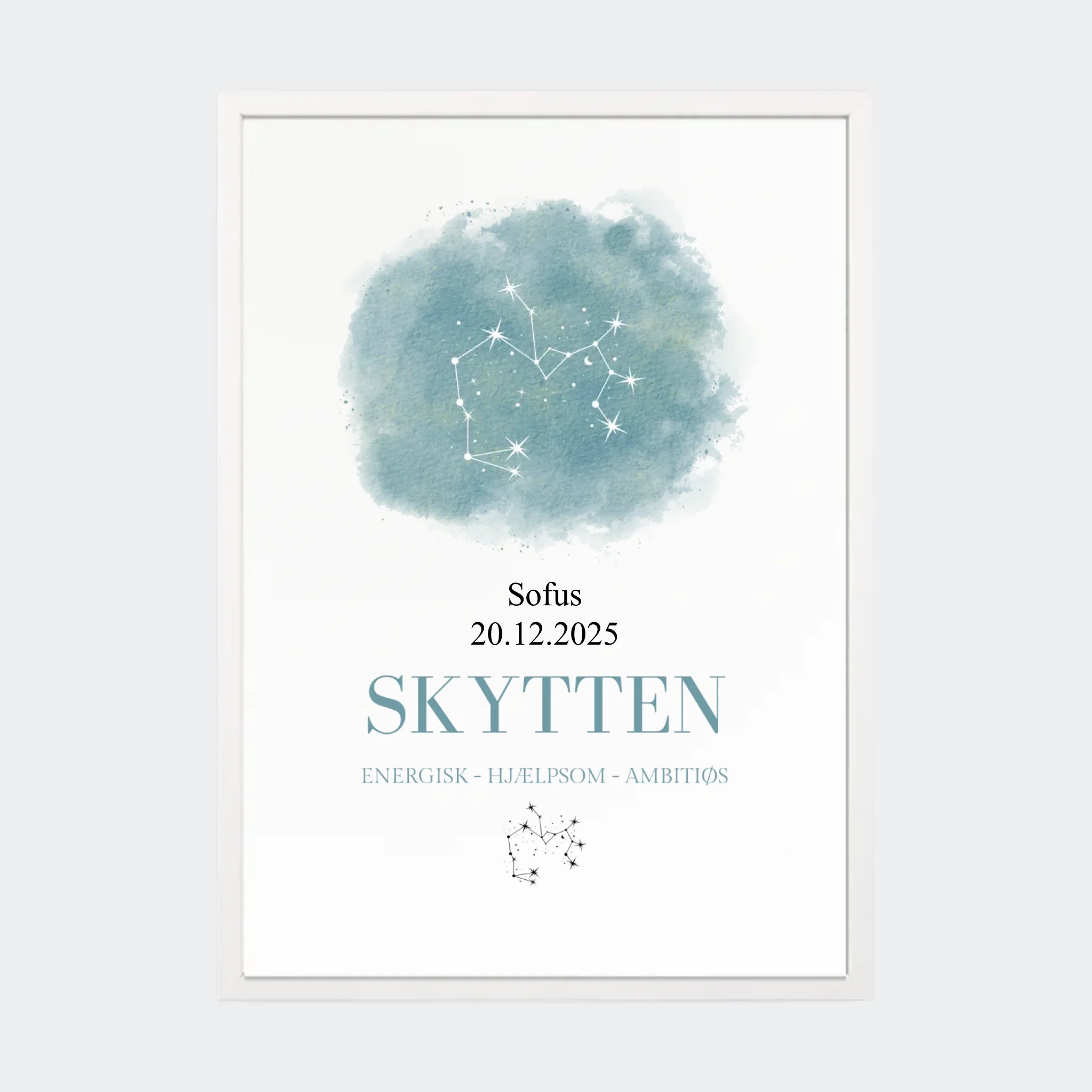 Stjernetegnsplakat – Skytten, A3 med hvid ramme