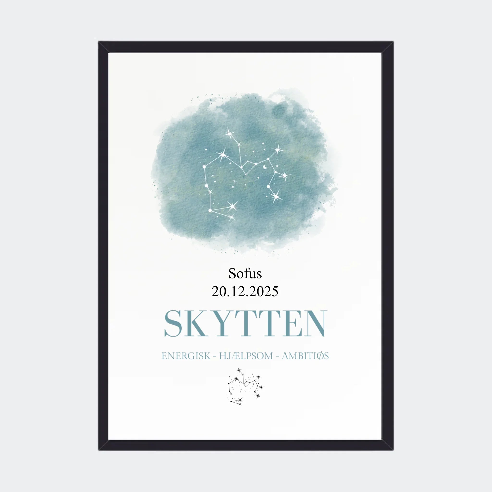 Stjernetegnsplakat – Skytten, A3 med sort ramme
