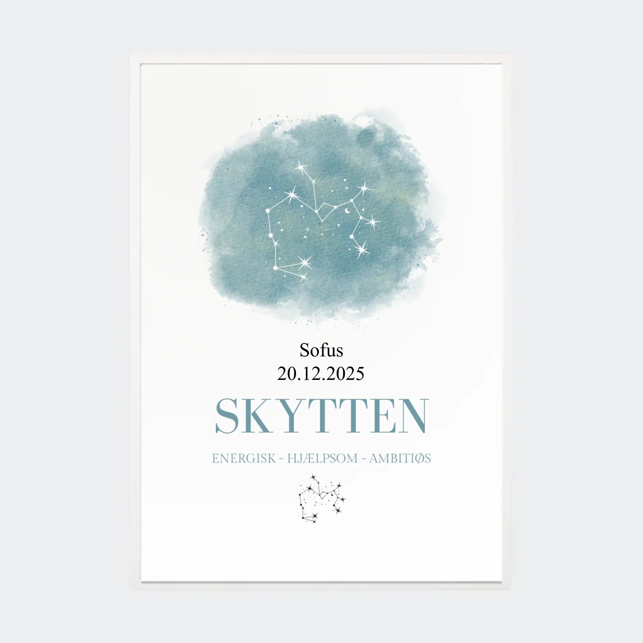 Stjernetegnsplakat – Skytten, A2 med hvid ramme