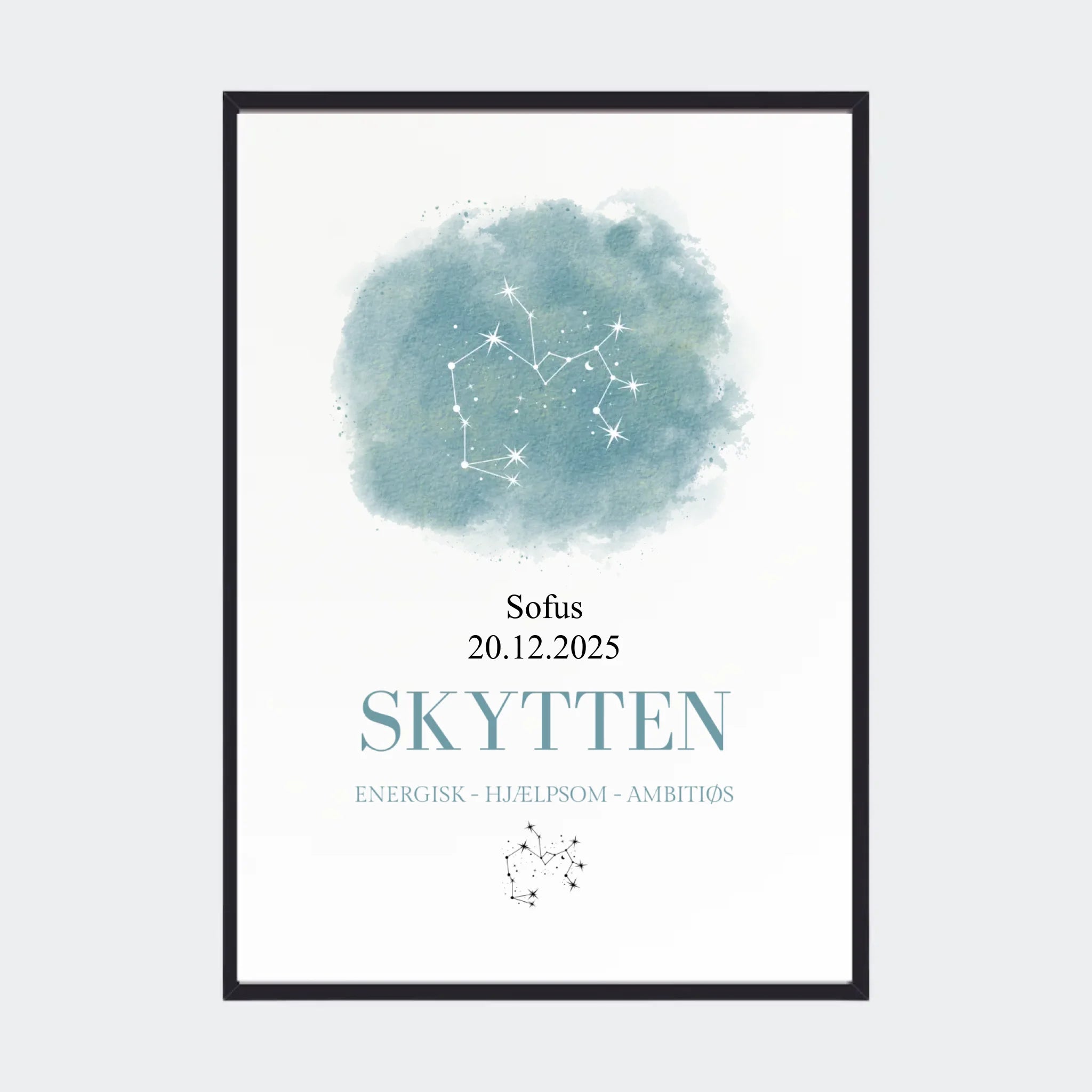Stjernetegnsplakat – Skytten, A2 med sort ramme