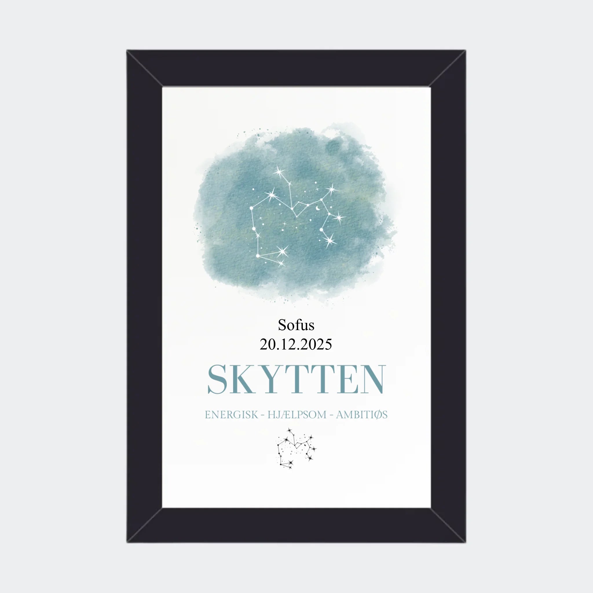 Stjernetegnsplakat – Skytten, 10 × 15 med sort ramme