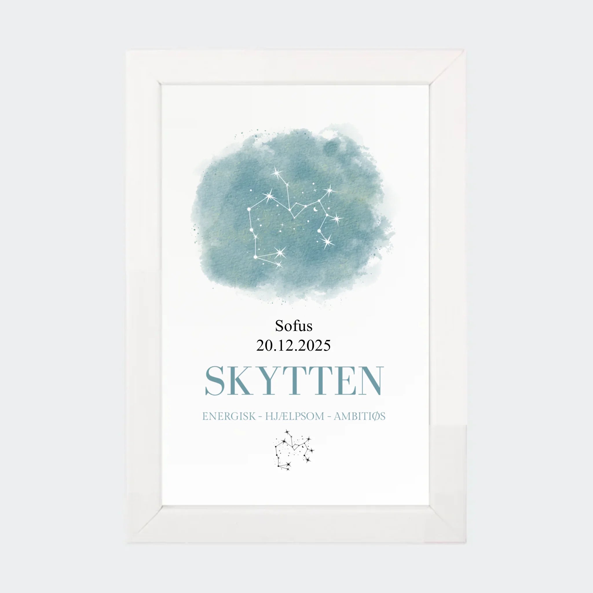 Stjernetegnsplakat – Skytten, 10 × 15 med hvid ramme
