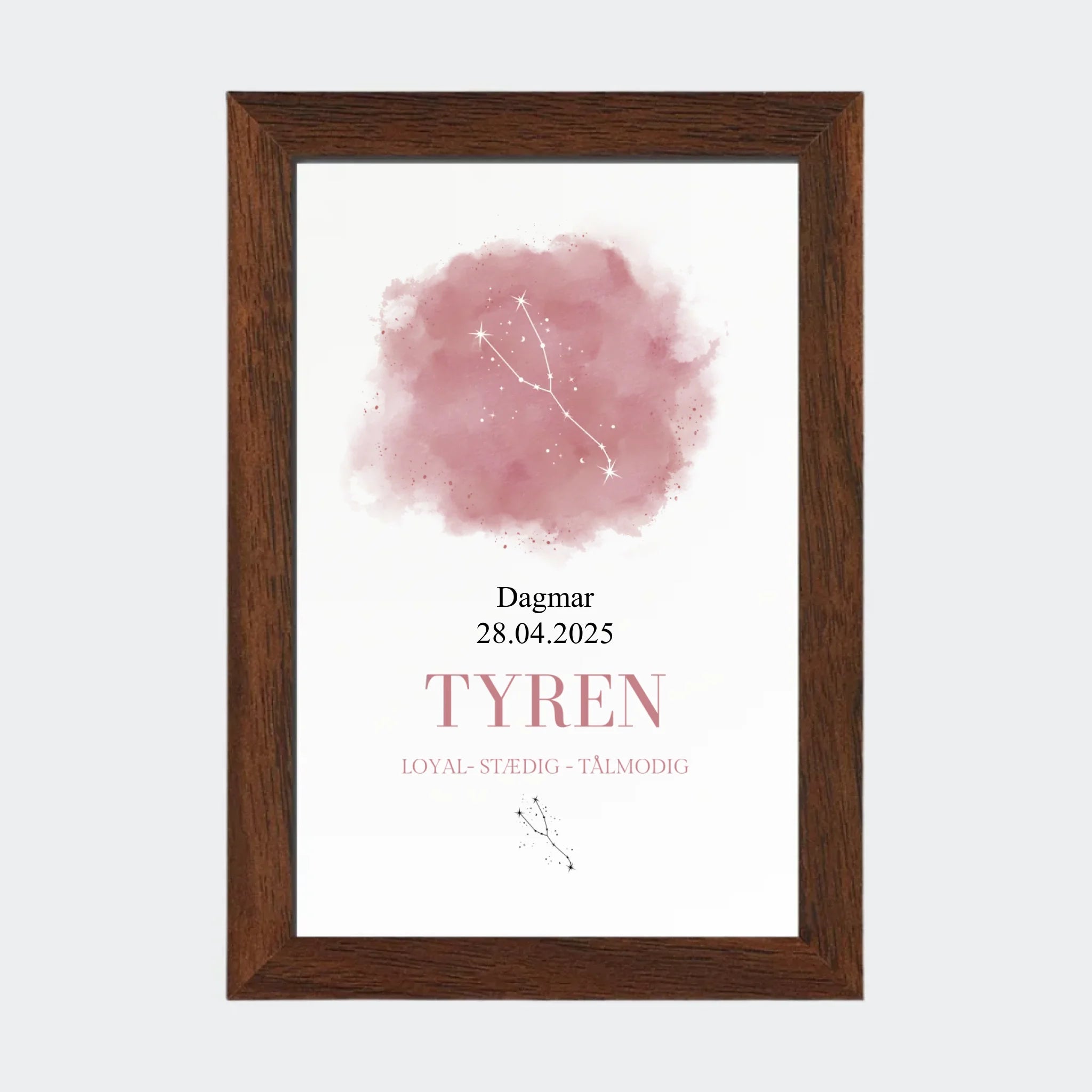 Stjernetegnsplakat – Tyren, 10 × 15 med ramme i mørk eg