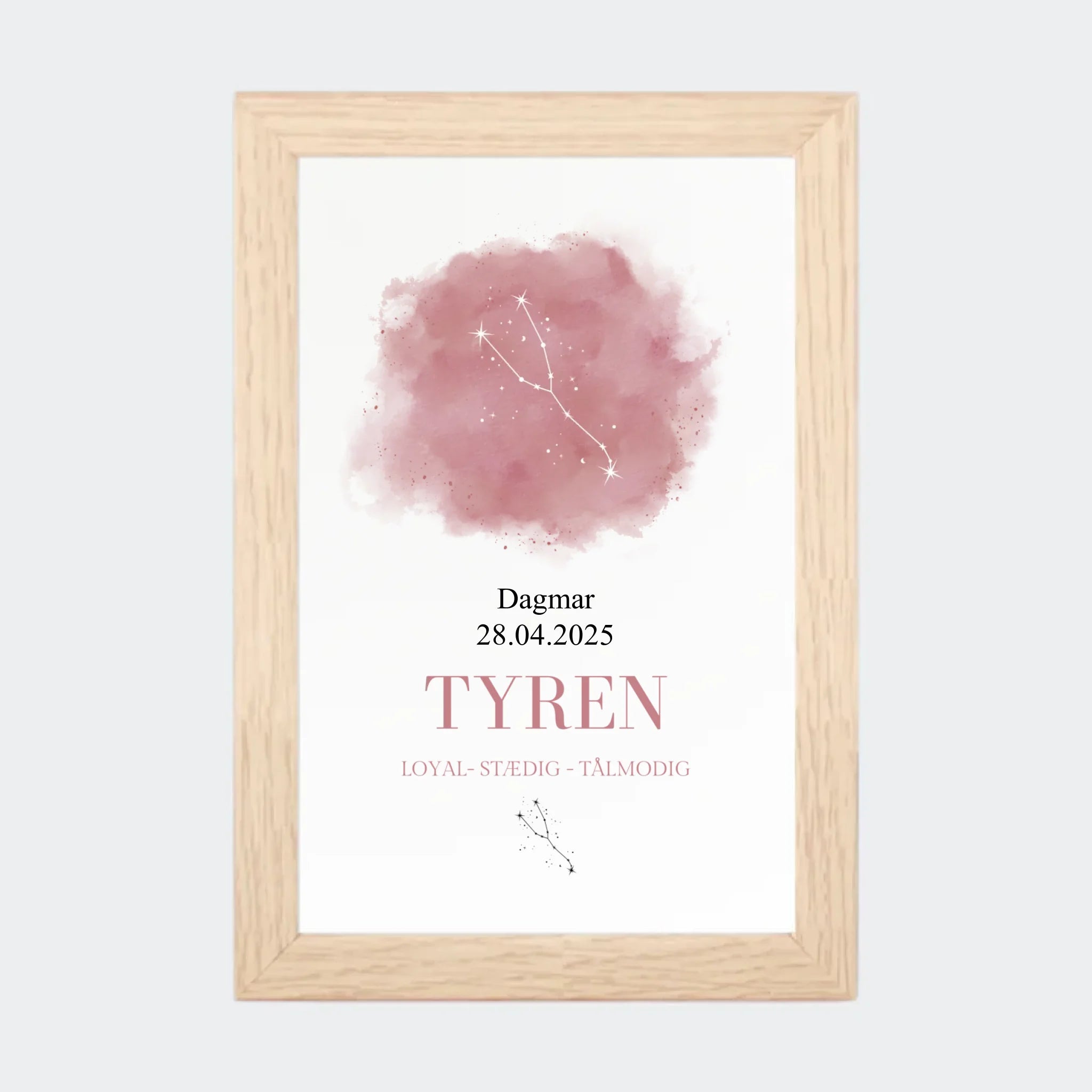 Stjernetegnsplakat – Tyren, 10 × 15 med naturfarvet ramme