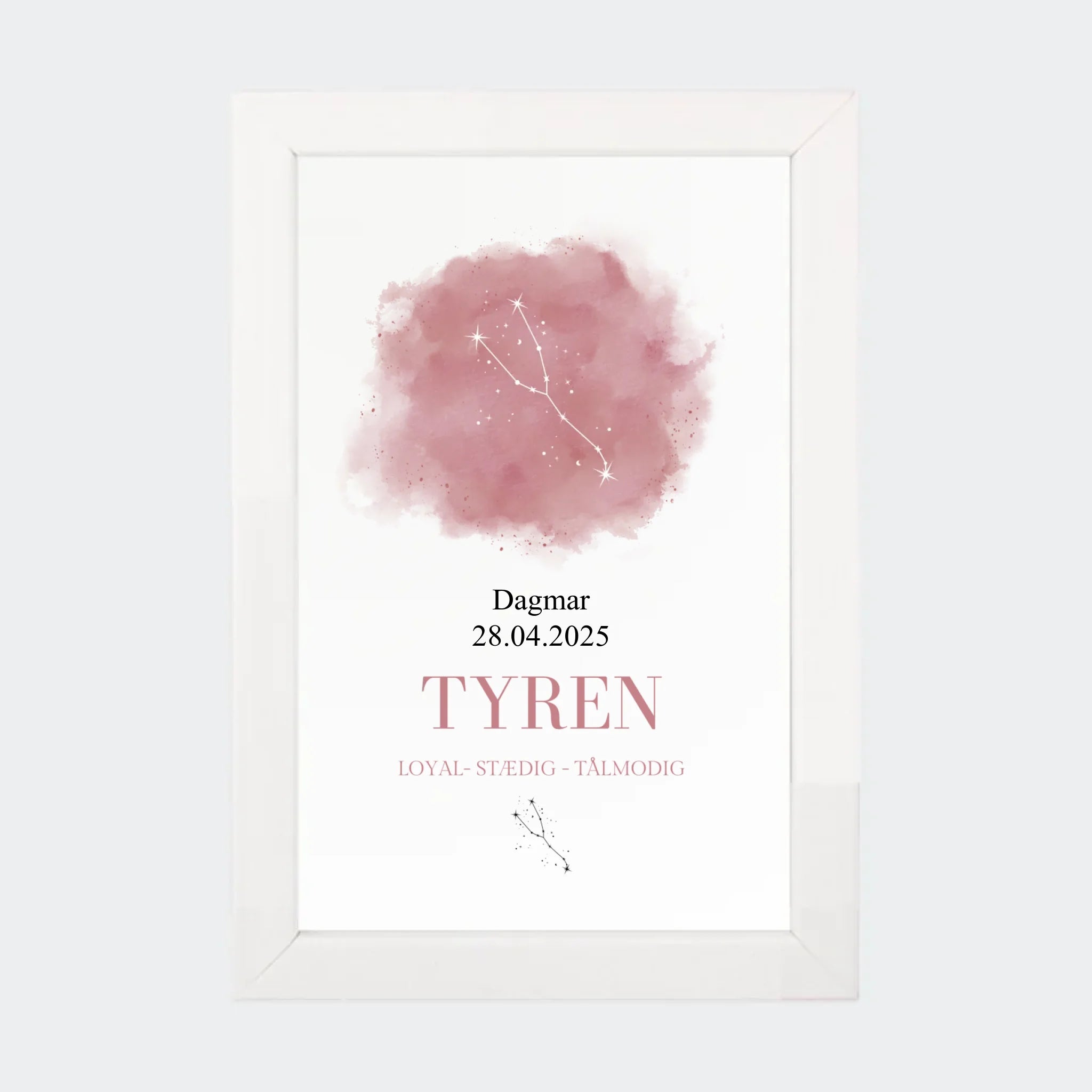Stjernetegnsplakat – Tyren, 10 × 15 med hvid ramme