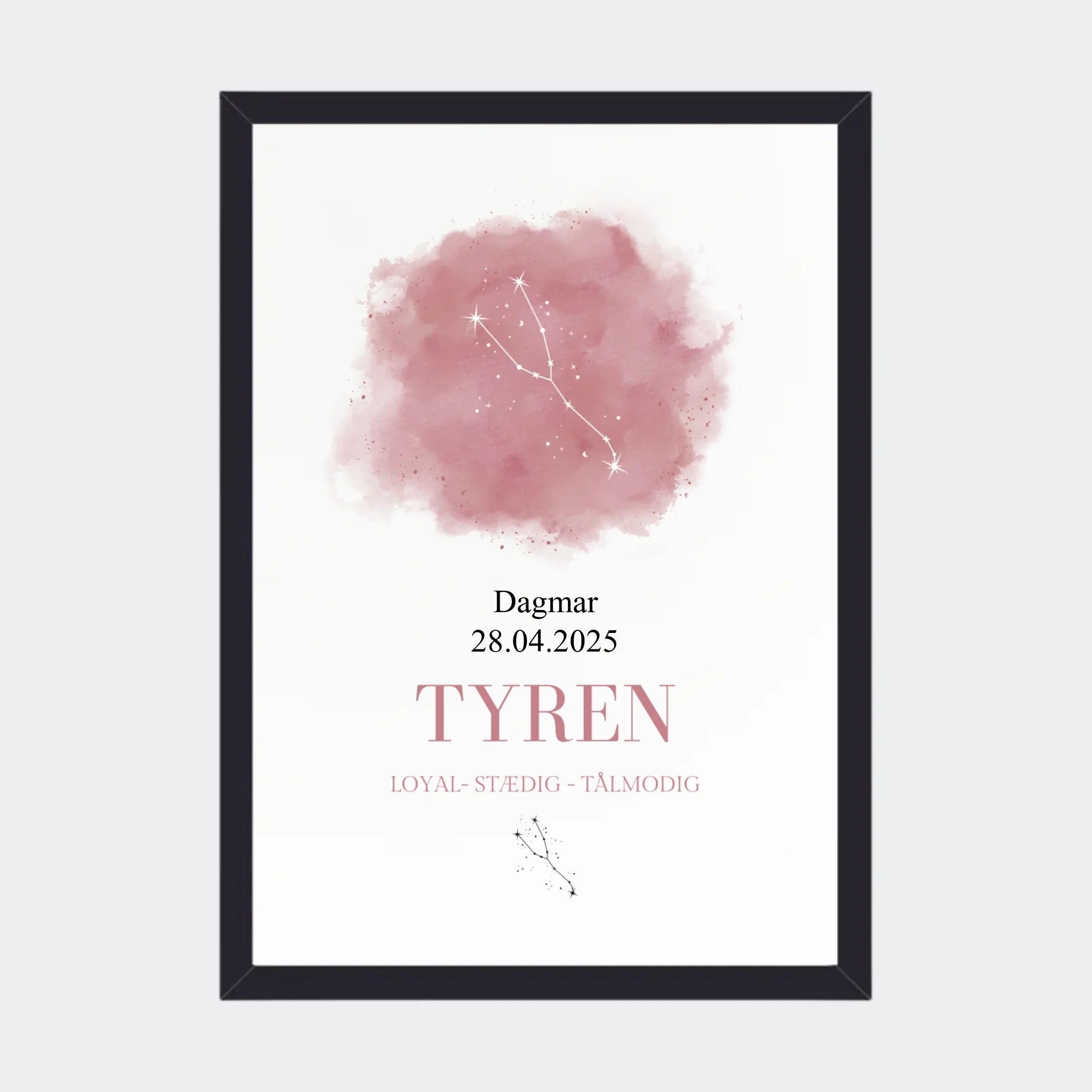 Stjernetegnsplakat – Tyren, A4 med sort ramme