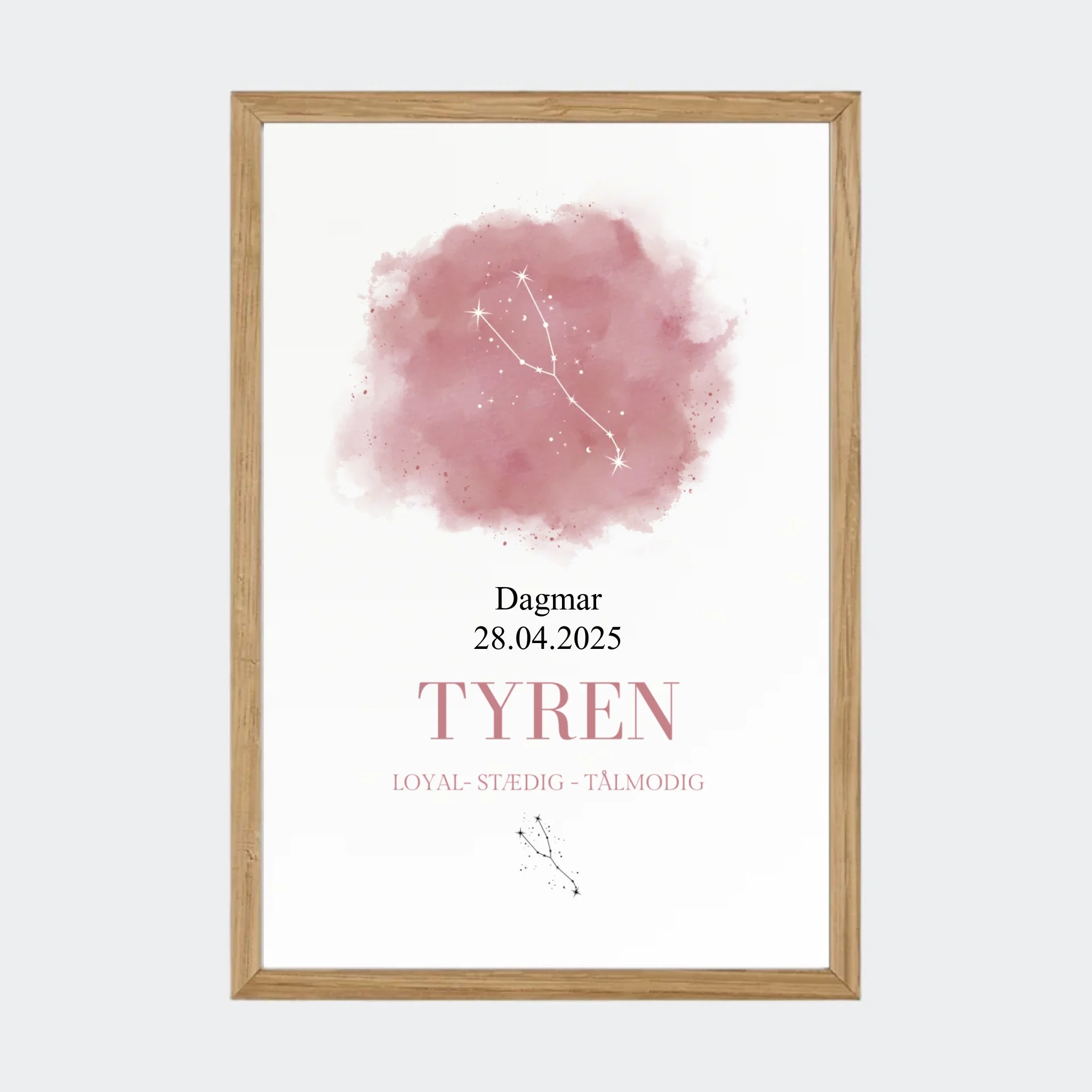 Stjernetegnsplakat – Tyren, A4 med ramme i massiv eg