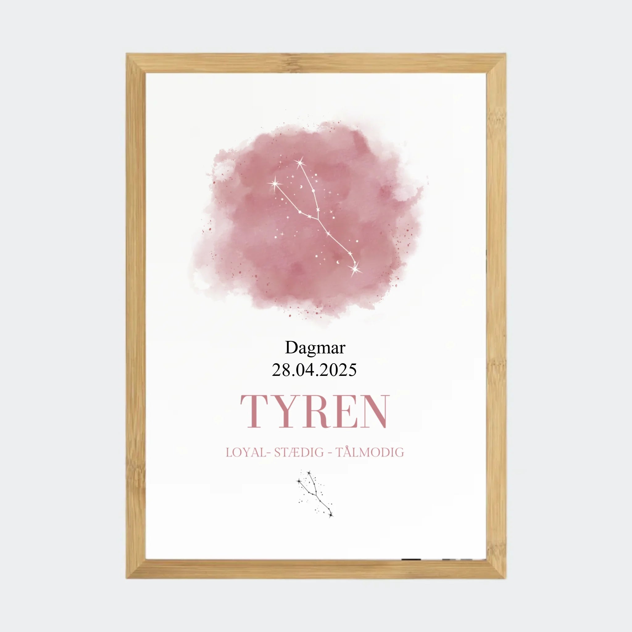 Stjernetegnsplakat – Tyren, A3 med ramme i bambus