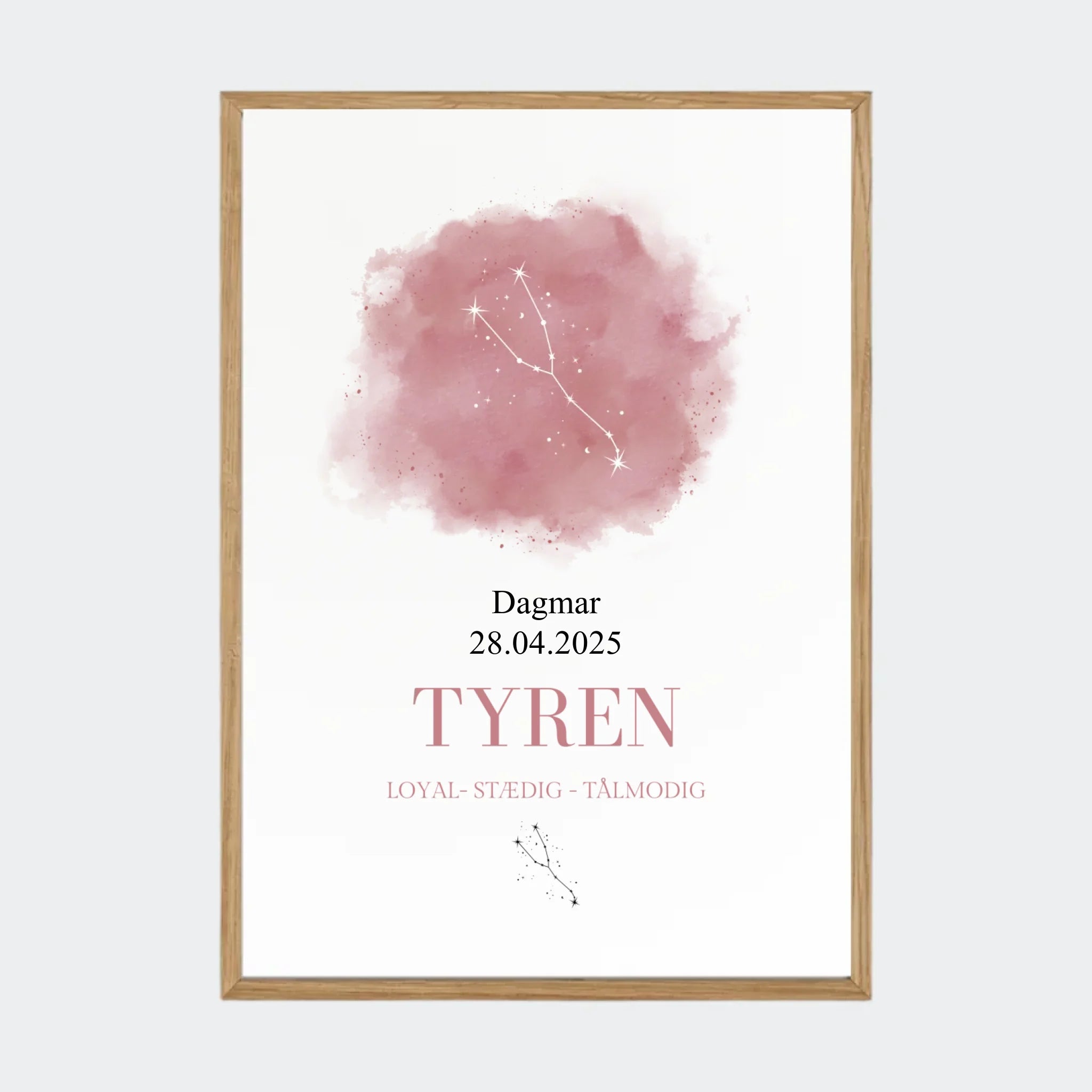 Stjernetegnsplakat – Tyren, A3 med ramme i massiv eg