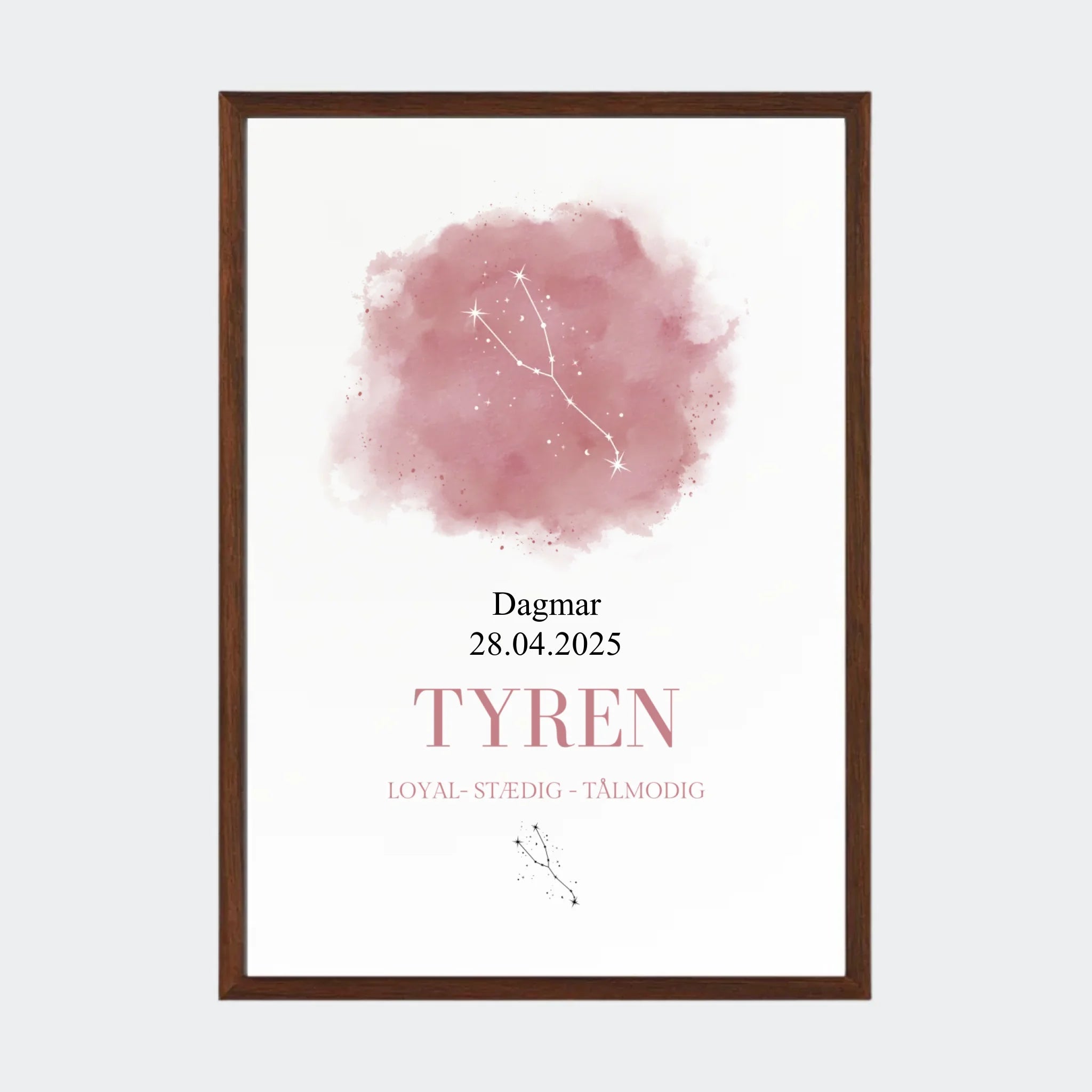 Stjernetegnsplakat – Tyren, A3 med ramme i mørk eg