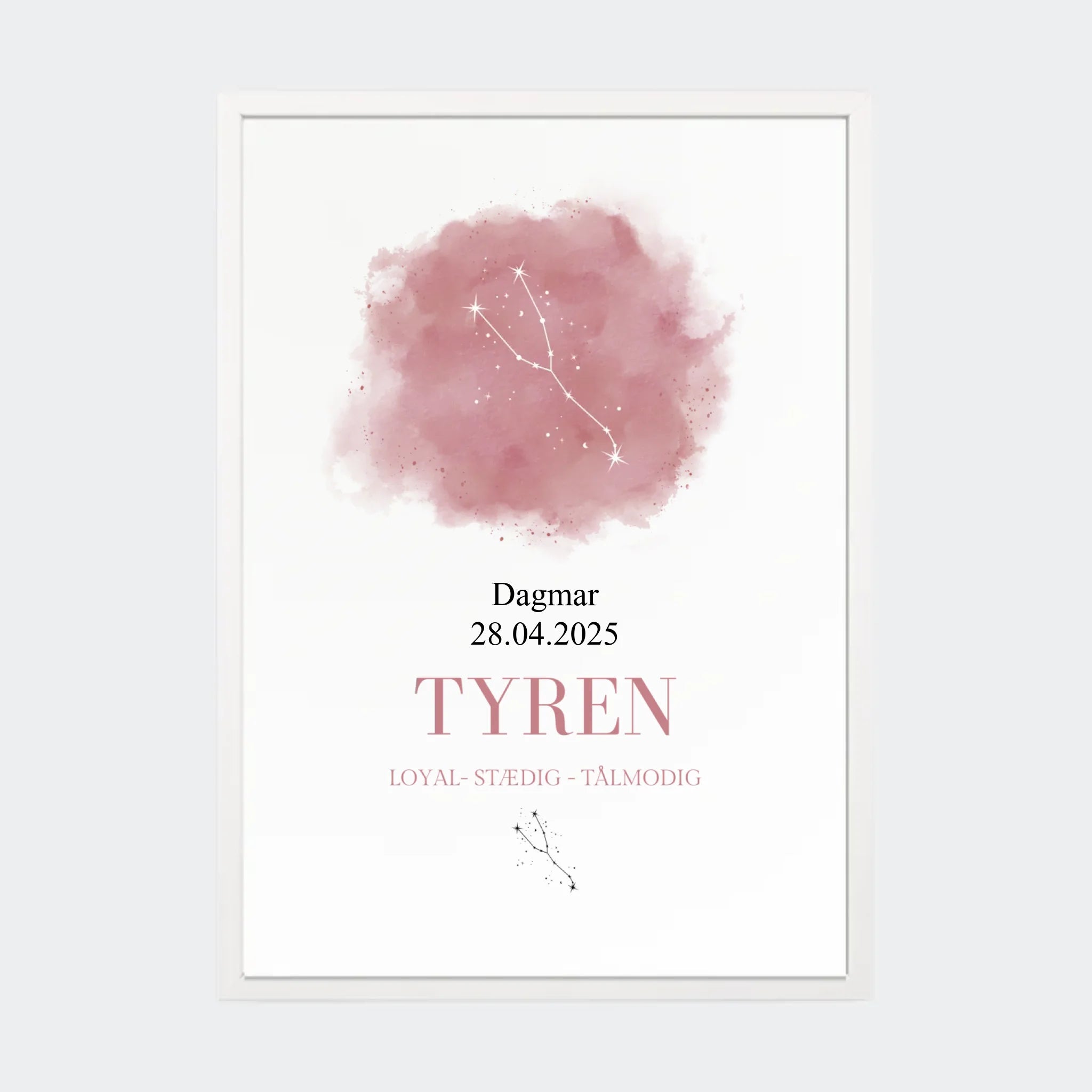 Stjernetegnsplakat – Tyren, A3 med hvid ramme