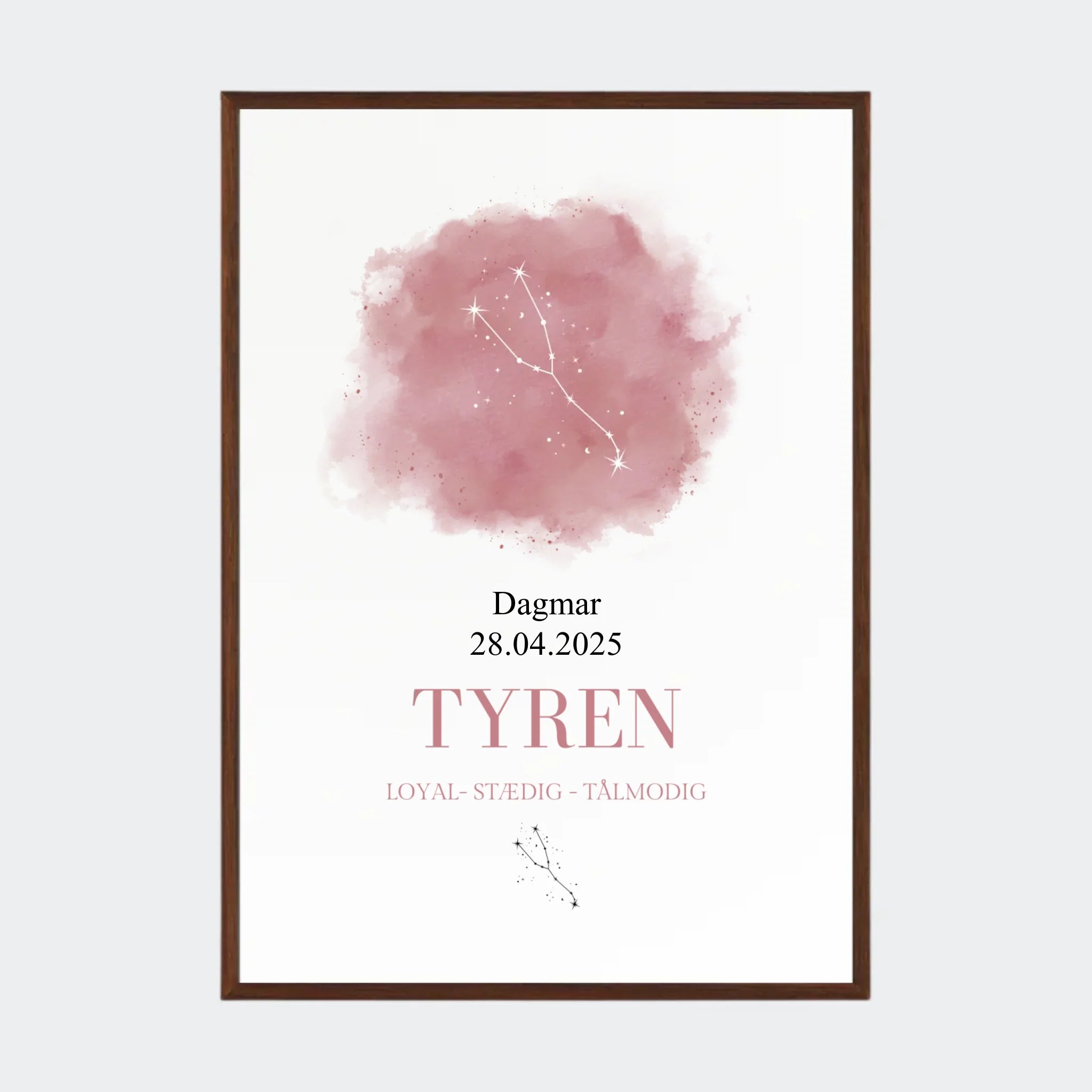 Stjernetegnsplakat – Tyren, A2 med ramme i mørk eg