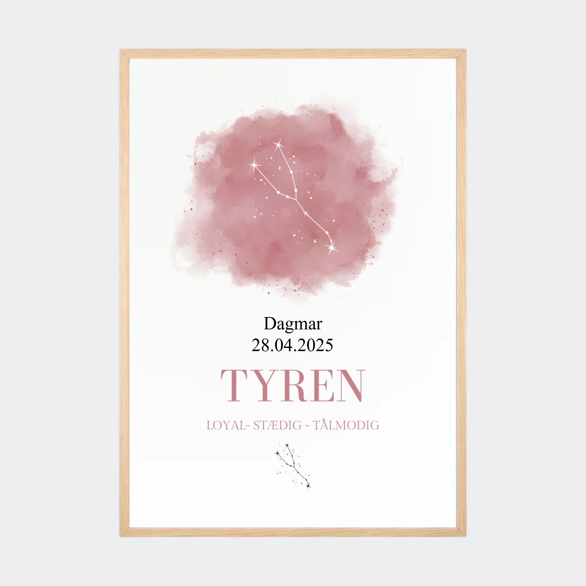 Stjernetegnsplakat – Tyren, A2 med naturfarvet ramme