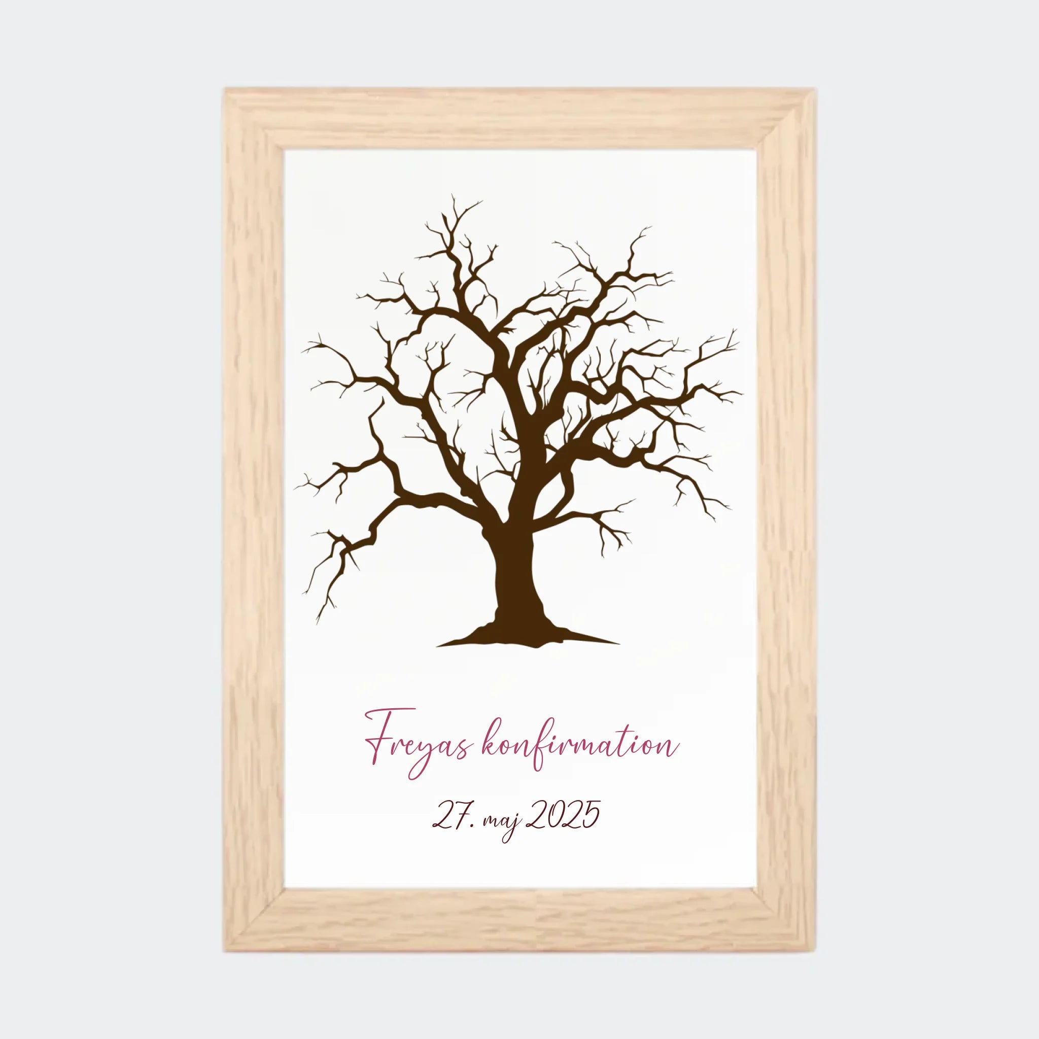 Fingeraftryksplakat – Med træ, 10 × 15 med naturfarvet ramme