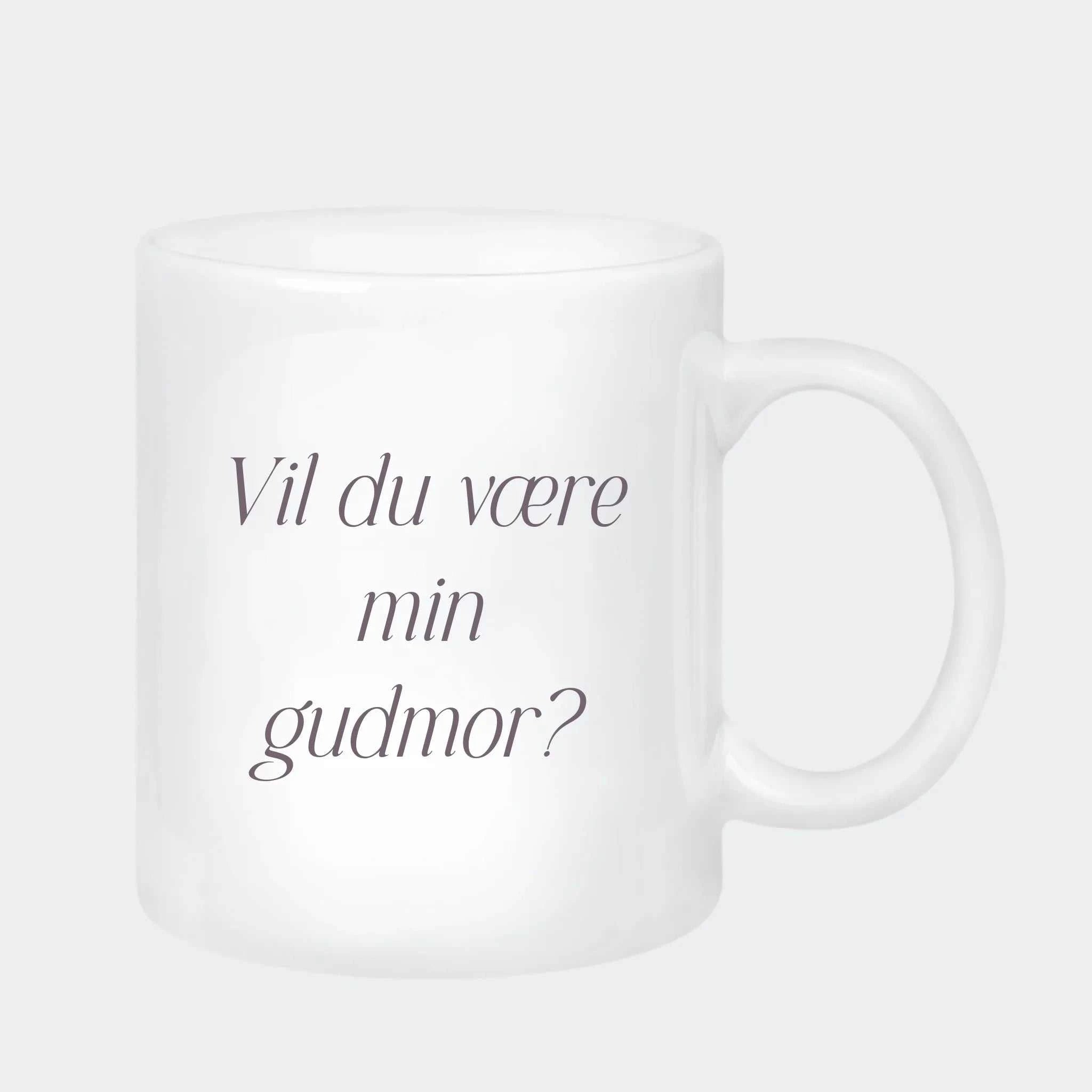 Keramikkrus – Vil du være min gudmor?, krus 330 ml hvid