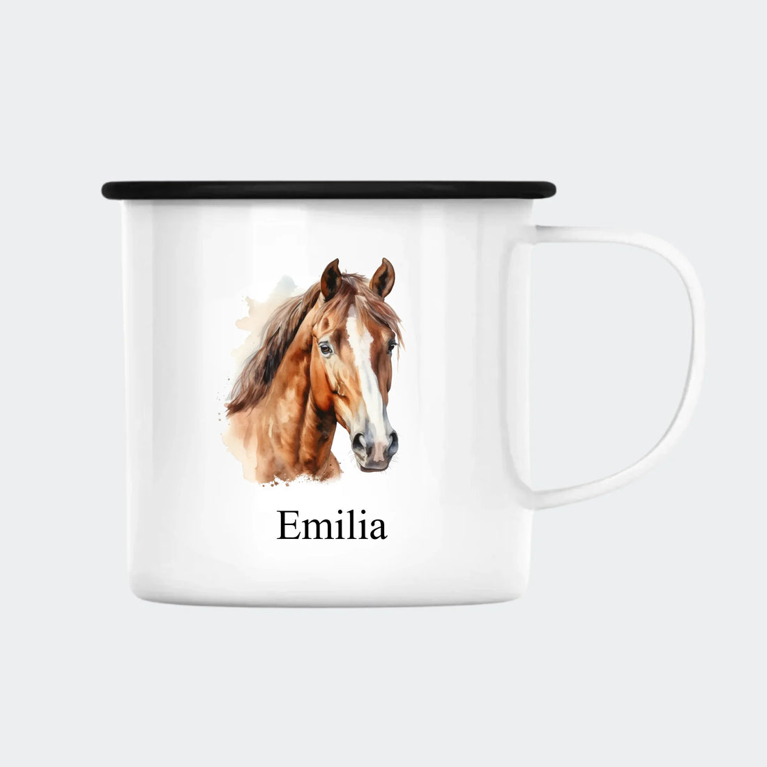 Enamelkop fra 300ml - Hesteportræt Customizer 123Unik Enamelkop sølv kant 300ml Hvid 300ml