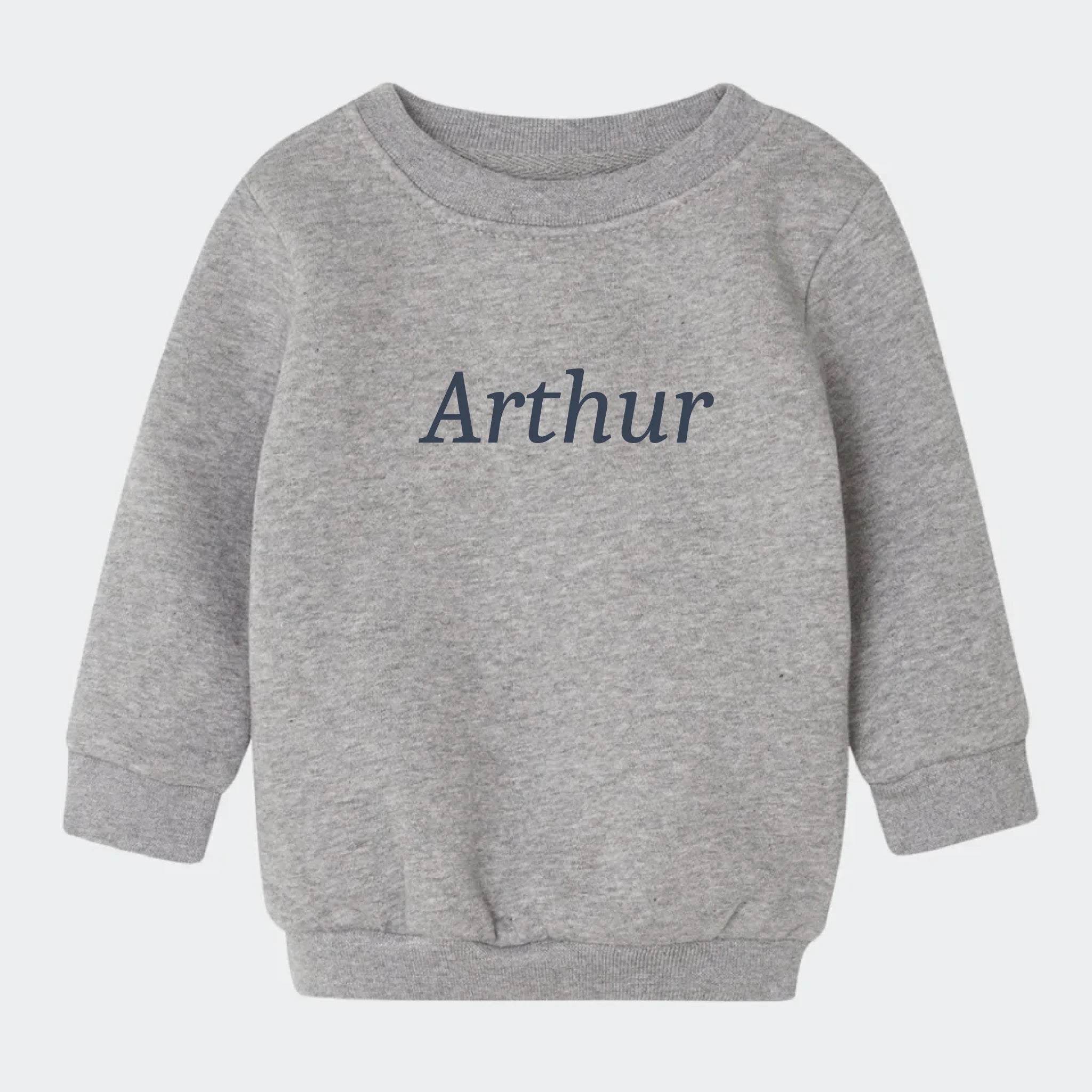 Sweatshirt til børn – Med broderet navn, grå