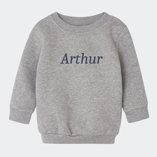 Sweatshirt til børn – Med broderet navn, grå