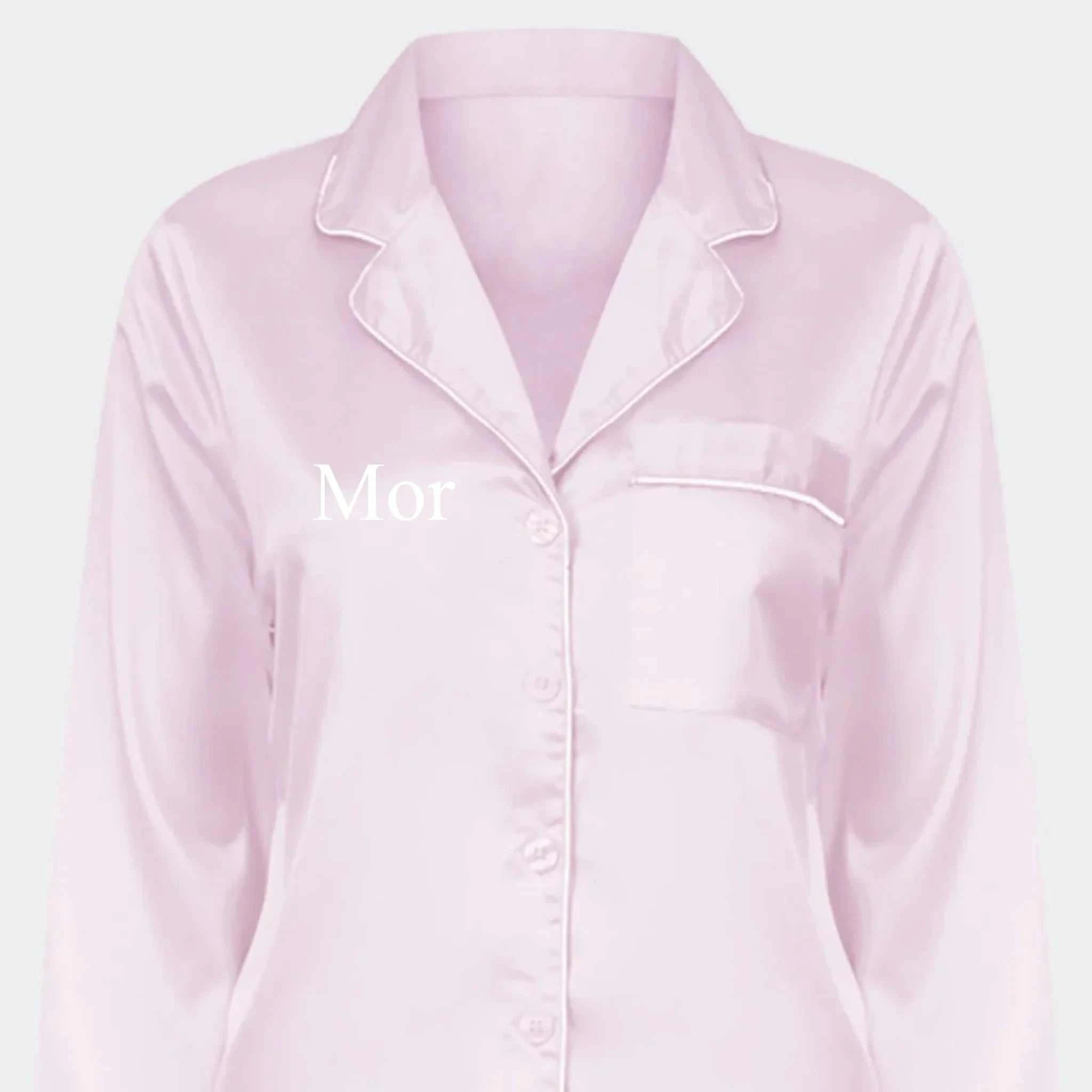 Satin 2-delt pyjamas – Lyserød, lyserød XS/S