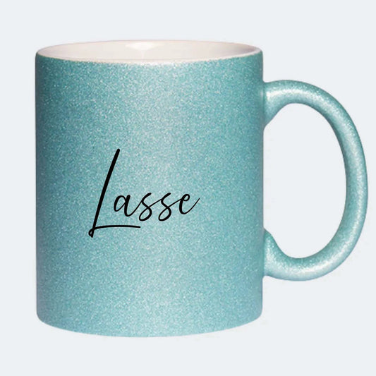Lyseblå glitterkop med navn, Lyseblå Lyseblå 330 ml