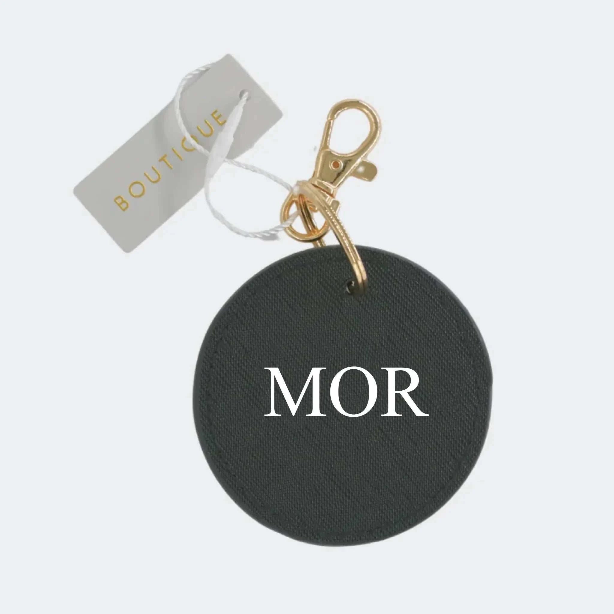 Sort/Guld rund nøglering – MOR, sort/Guld Egen tekst Sort Diameter 7 cm