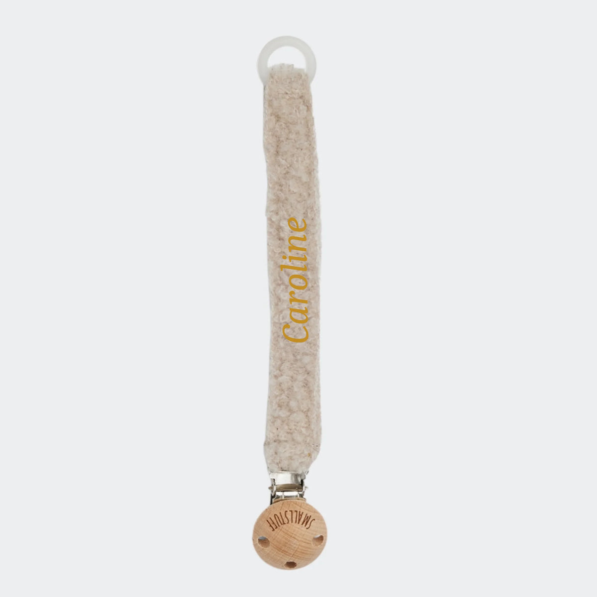 Strikket suttesnor, bouclé merino uld, nature, 22 cm