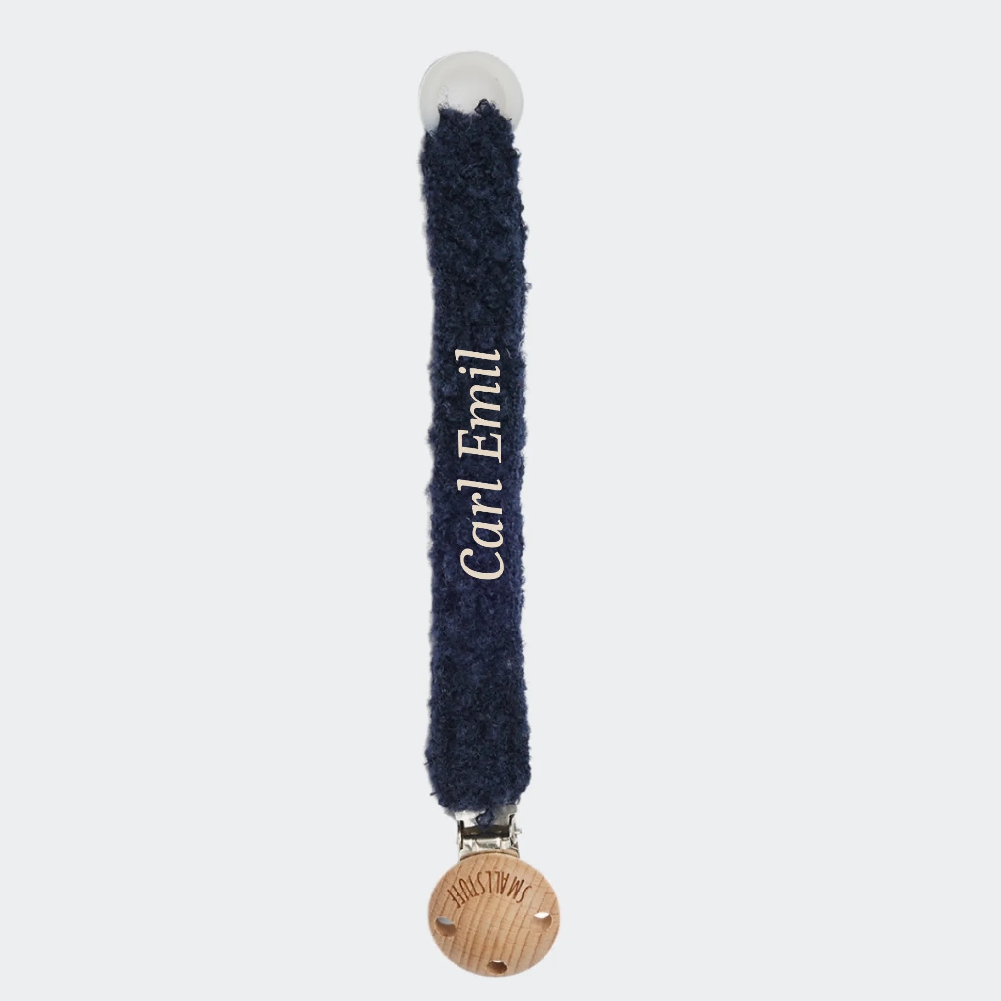 Strikket suttesnor, bouclé merino uld, navy, marineblå 22 cm