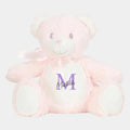blød lyserød personlig bamse med navn og stort bogstav i midten