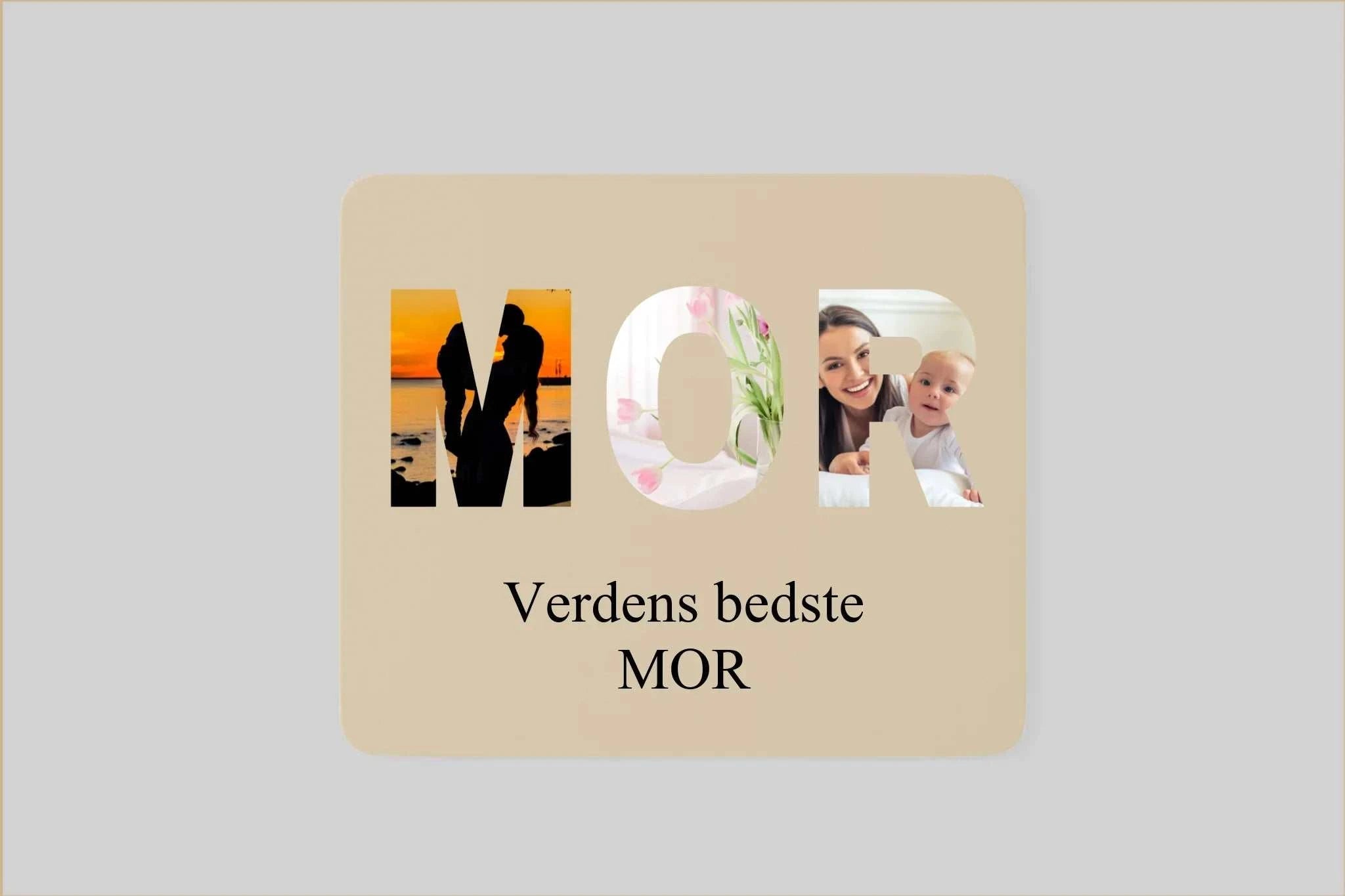 Mussemåtte – MOR med egne billeder og tekst, Beige 25x25cm
