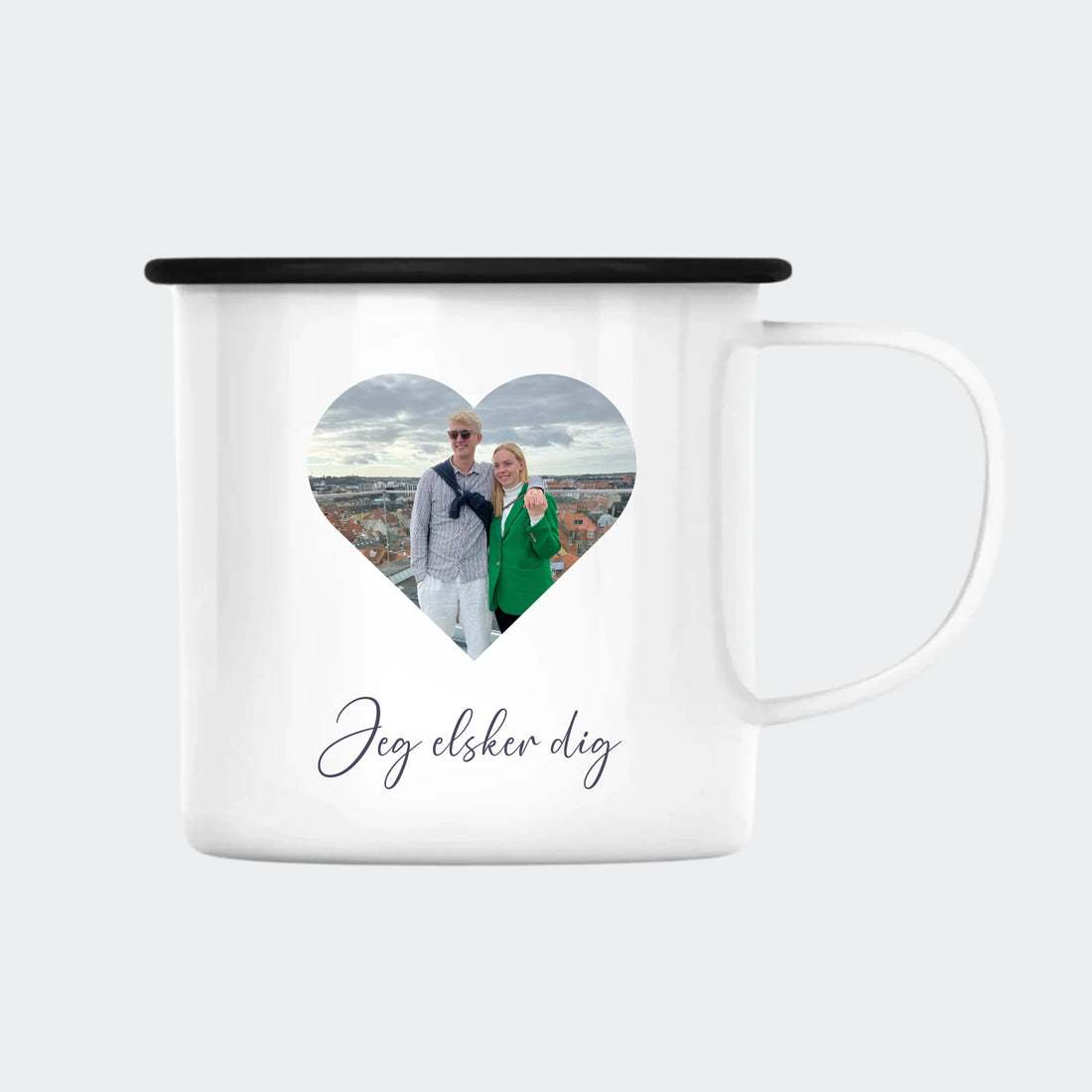 Eget billede - Hjerte - Enamelkop Customizer TeeInBlue Enamelkop sølv kant 300ml Hvid 300ml