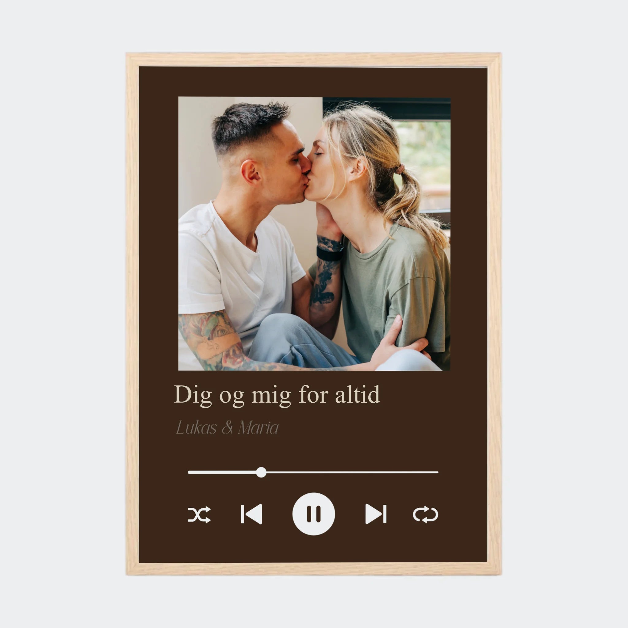 Plakat – Sang med eget billede og tekst, A3 med ramme i natur eg