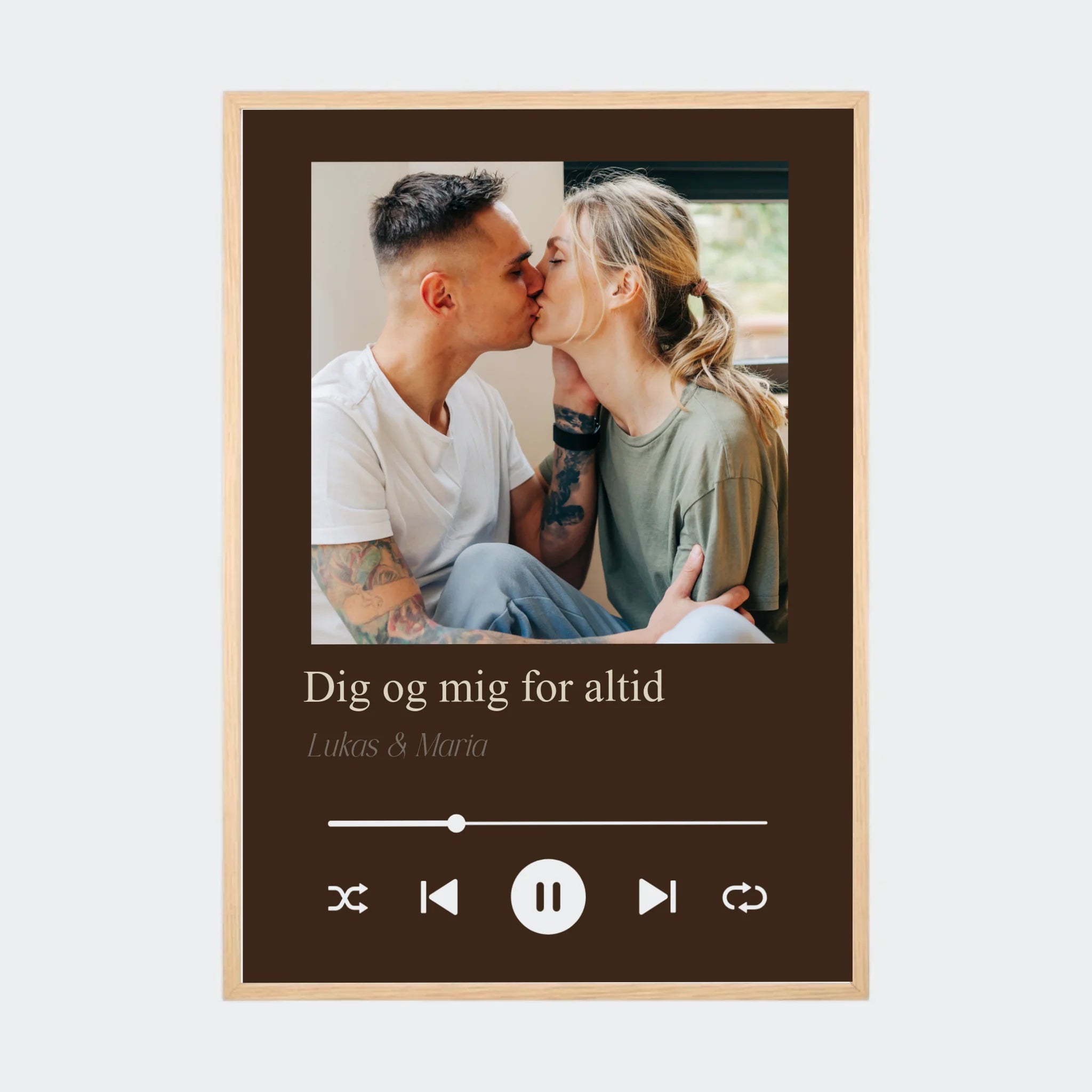 Plakat – Sang med eget billede og tekst, A2 med naturfarvet ramme