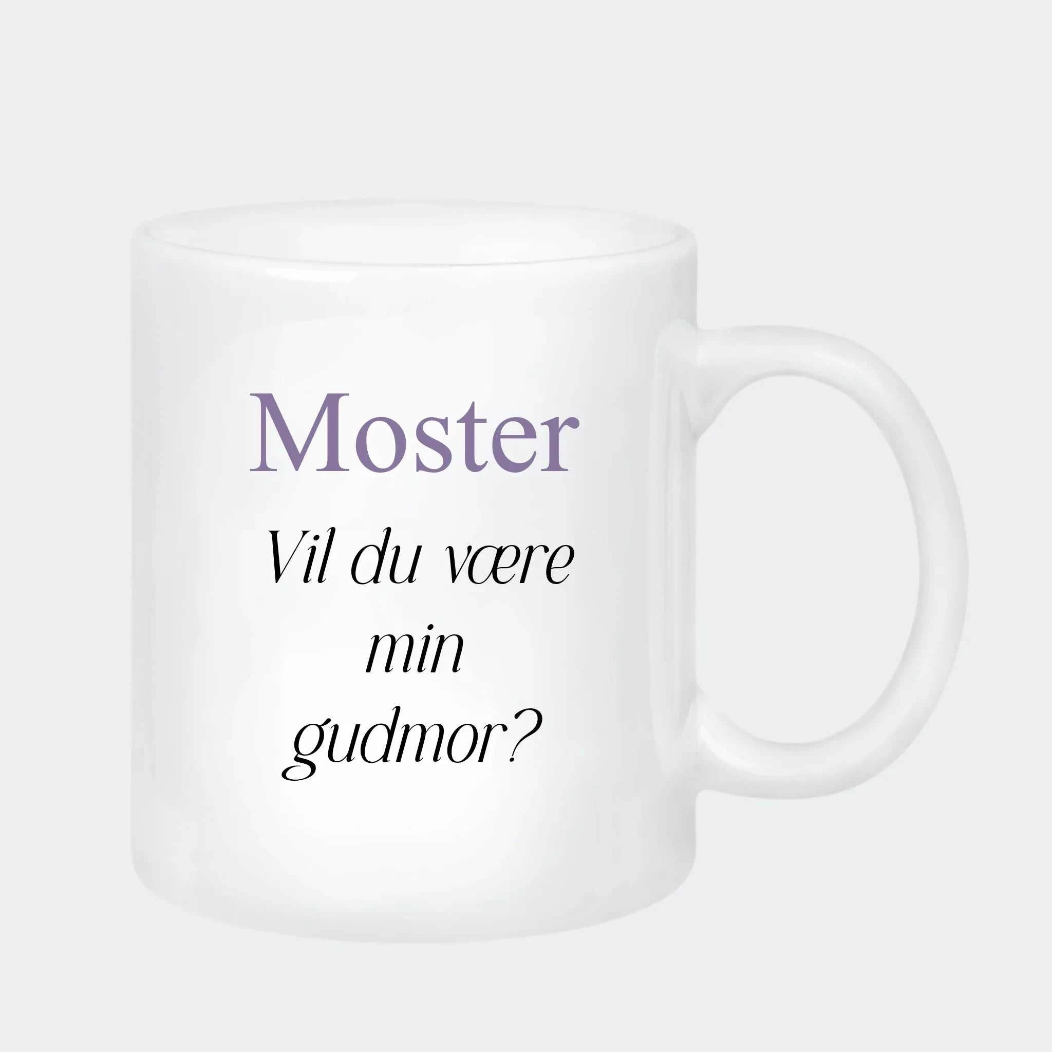 Keramikkrus – Moster, vil du være min gudmor?, krus 330 ml hvid