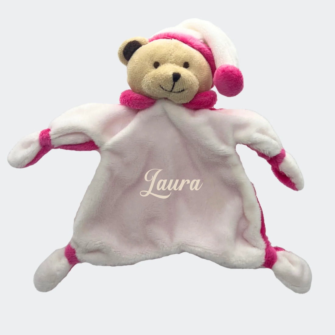 Lille lyserød bamse nusseklud med navn Customizer scanstyle Lille lyserød bamse nusseklud lyserød og 35 x 35 cm