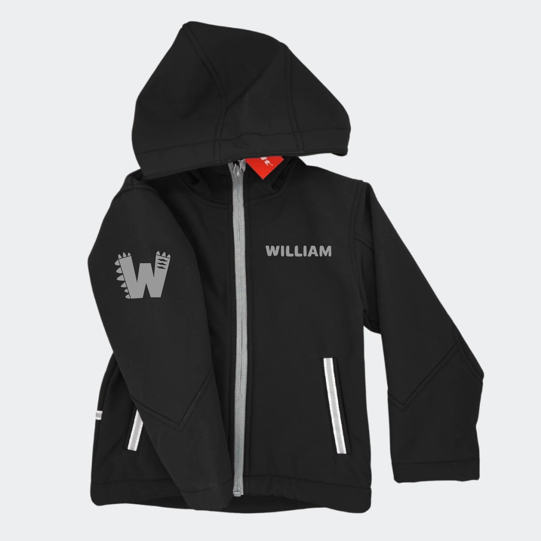 Sort softshell jakke med navn Customizer TeeInBlue Sort softshell jakke med navn Sort 3/4 år