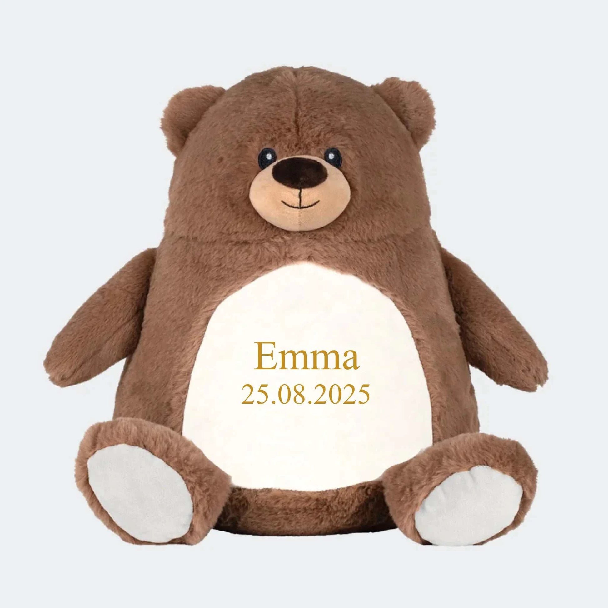 Brun bjørne bamse med broderet navn Customizer TeeInBlue Navn+Dato 544 42cm