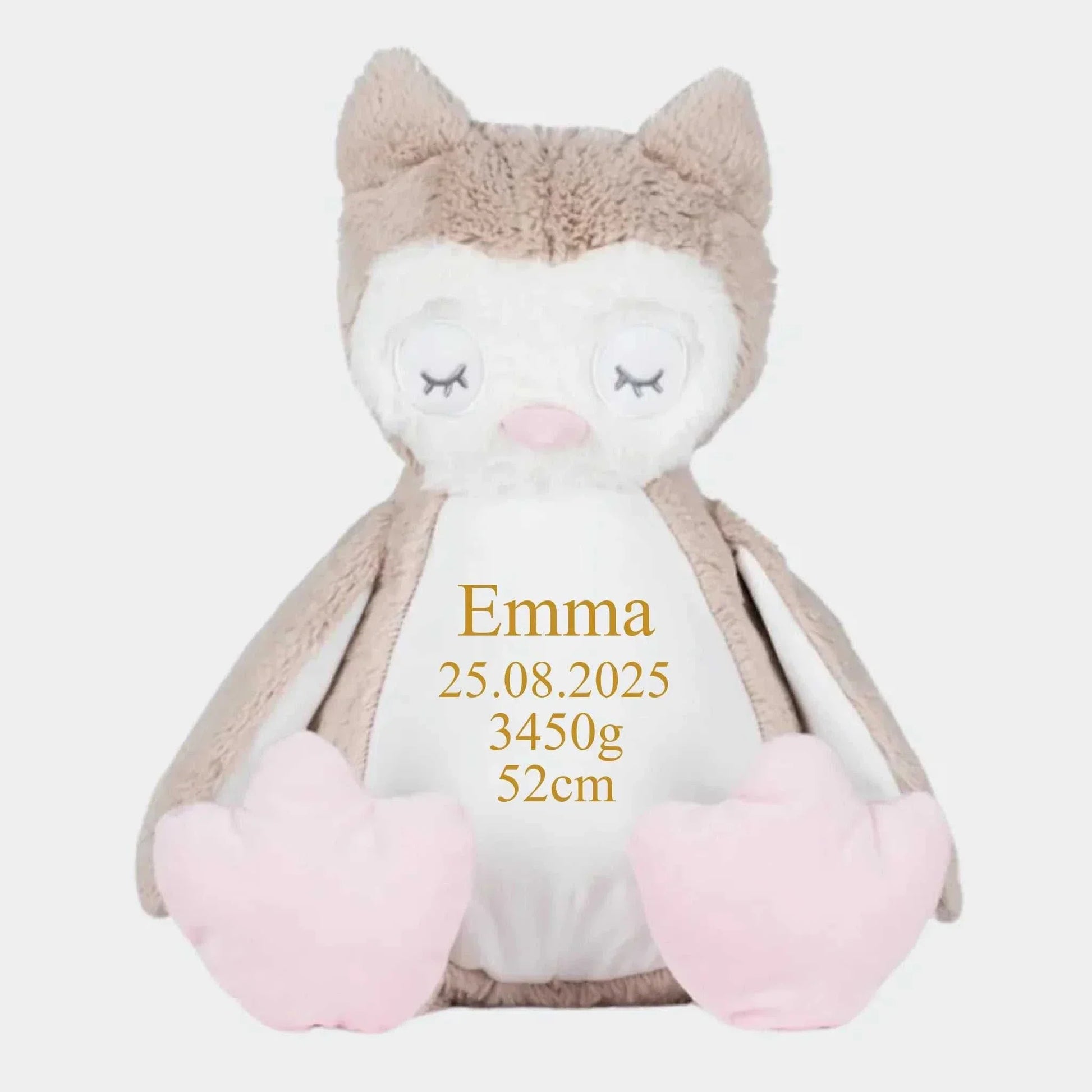 Ugle bamse Customizer TeeInBlue Navn+Dato+Længde+Vægt 544 42cm