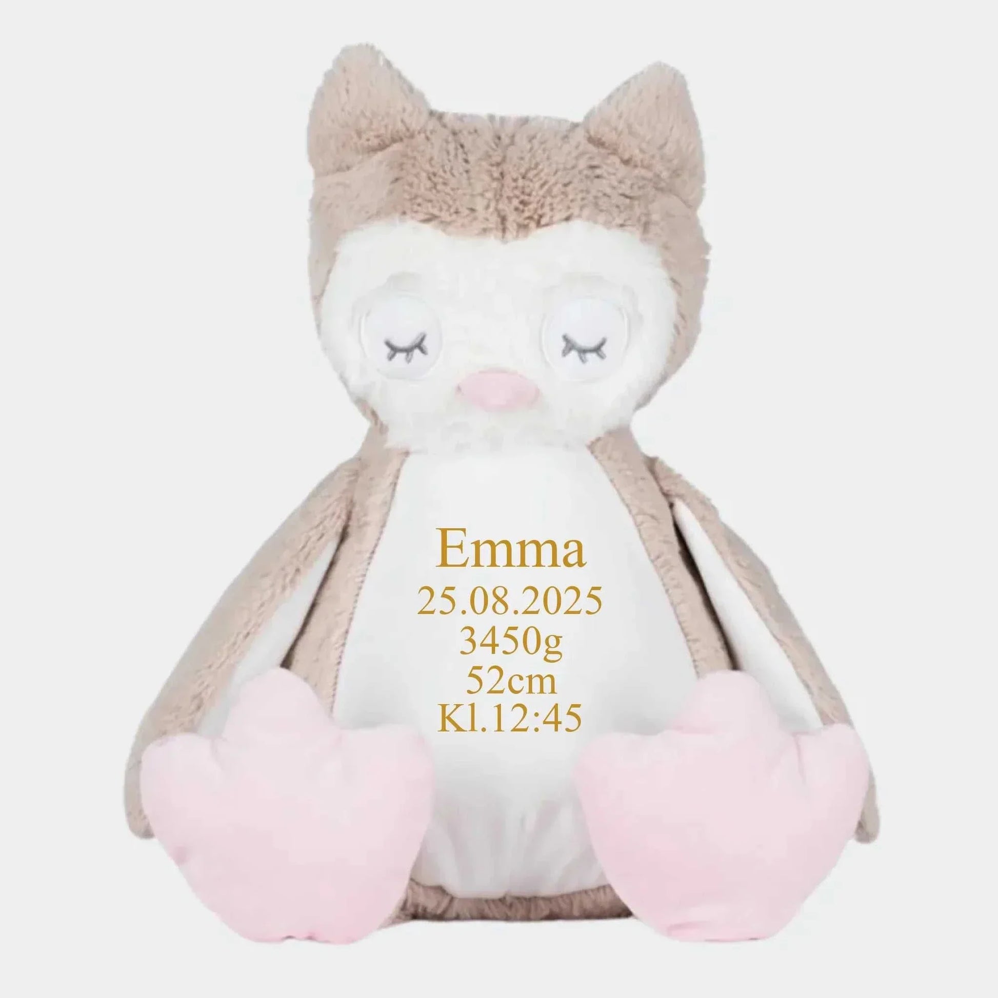 Ugle bamse Customizer TeeInBlue Navn+Dato+Længde+Vægt+Klokkeslet 544 42cm