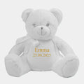 Hvid bamse med navn og data broderet på bamsen Customizer TeeInBlue Navn+Dato 544 42cm