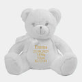 Hvid bamse med navn og data broderet på bamsen Customizer TeeInBlue Navn+Dato+Længde+Vægt+Klokkeslet 544 42cm
